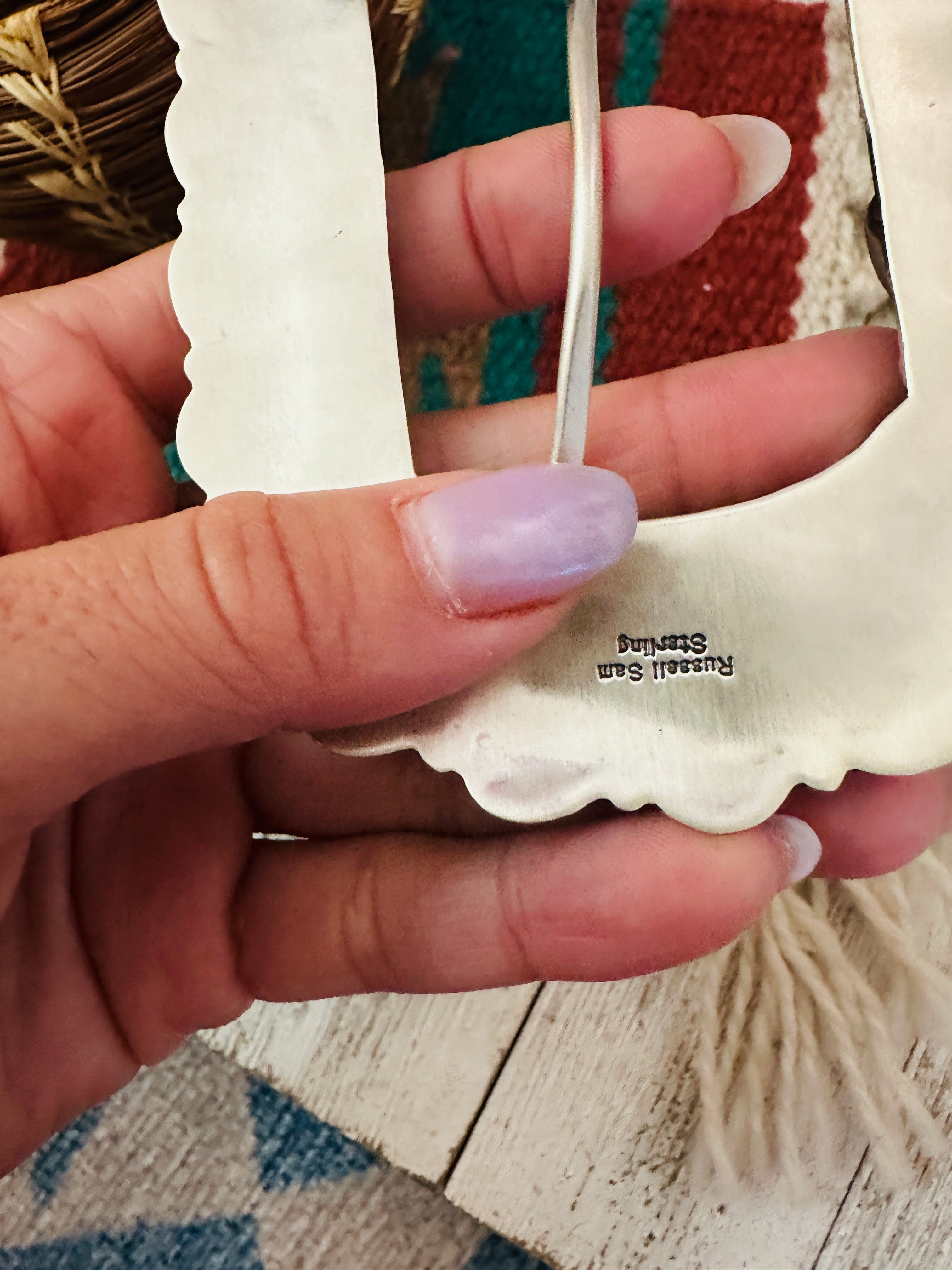 Handcrafted Number 8 Turquoise & Sterling Silver Belt Buckle by Russell Sam