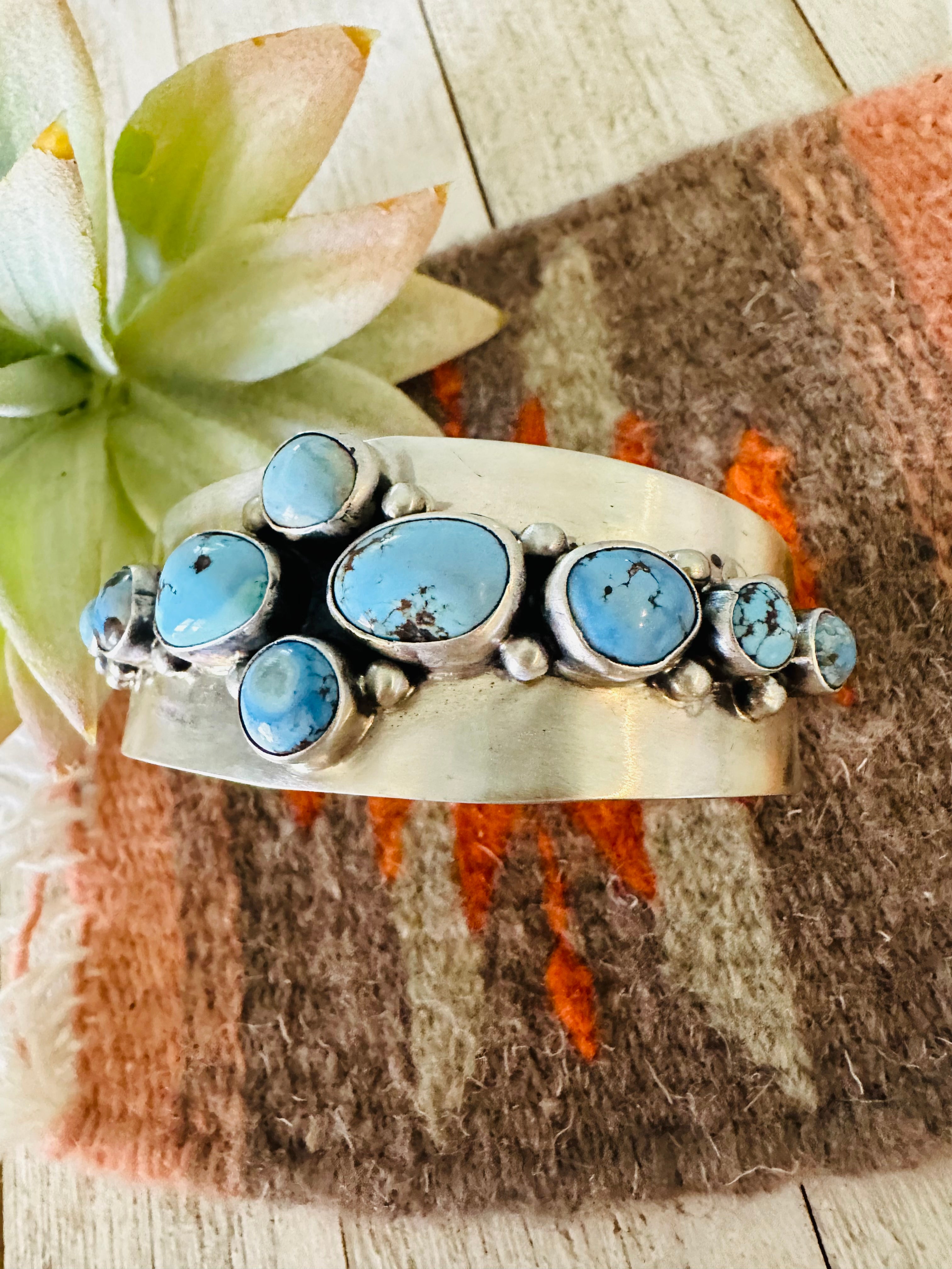 Navajo Golden Hills Turquoise & Sterling Silver Cuff Bracelet