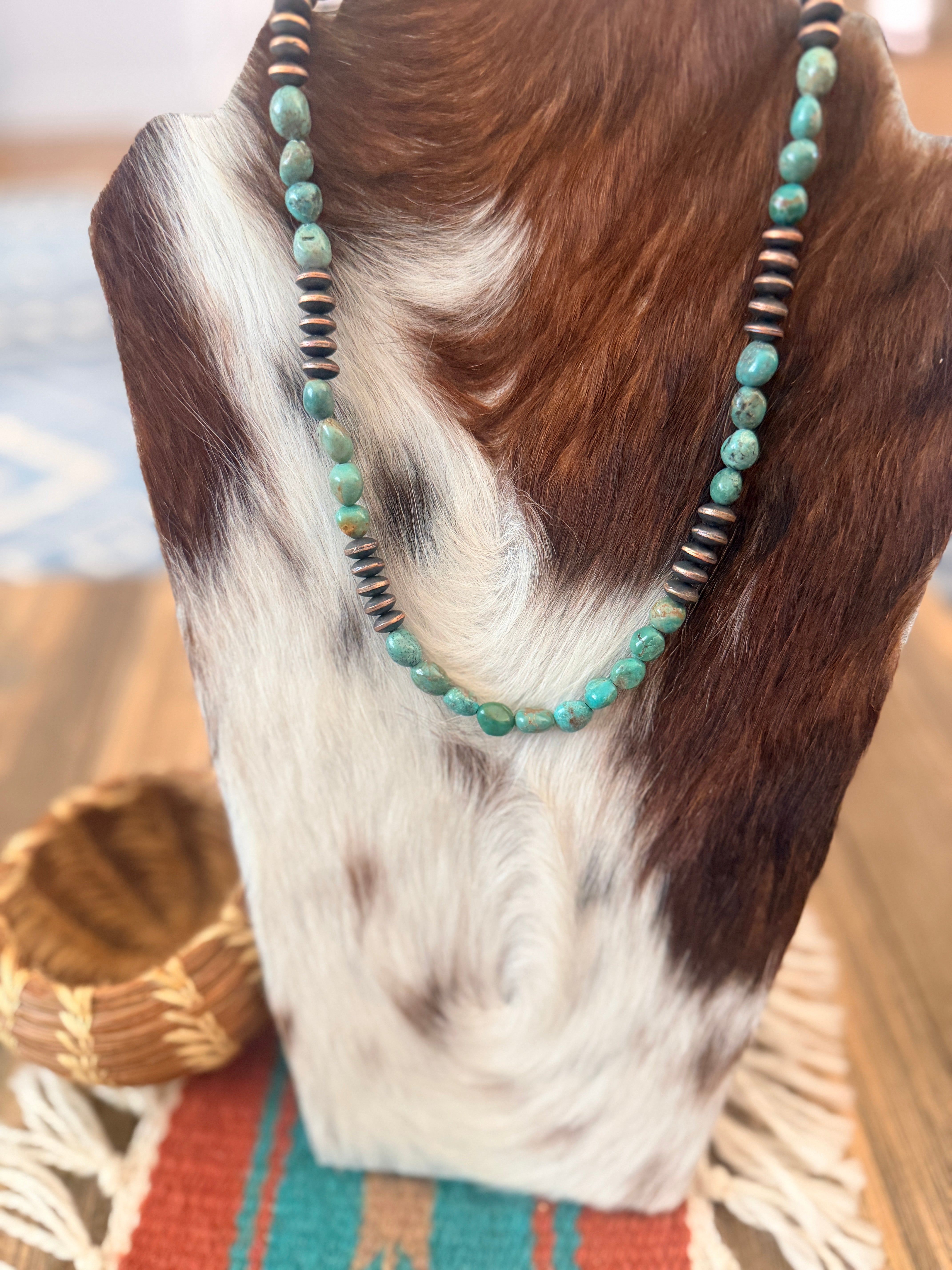 Handcrafted Turquoise & Copper 18” Beaded Necklace