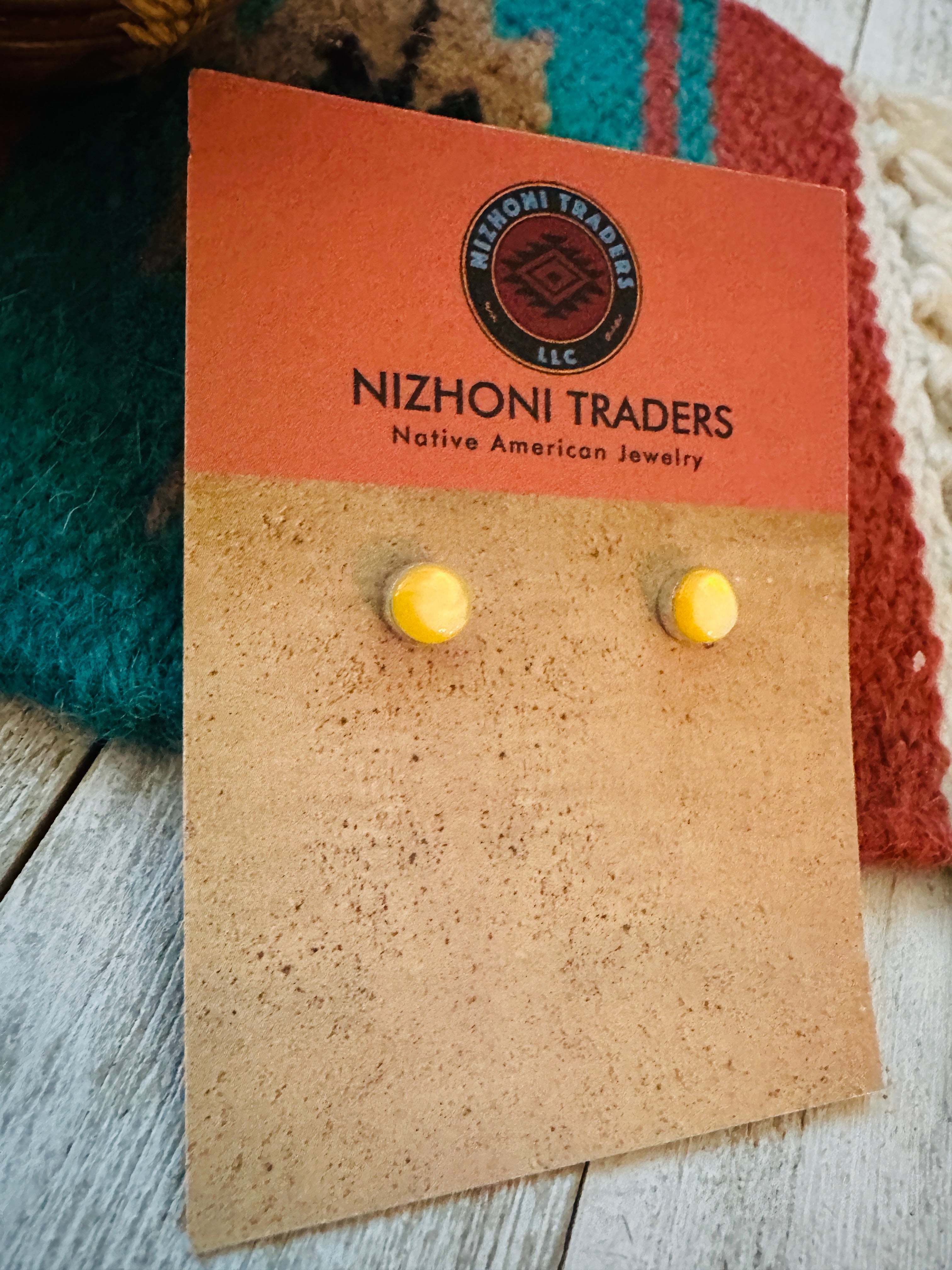 Navajo Yellow Mother of Pearl and Sterling Silver Stud Earrings