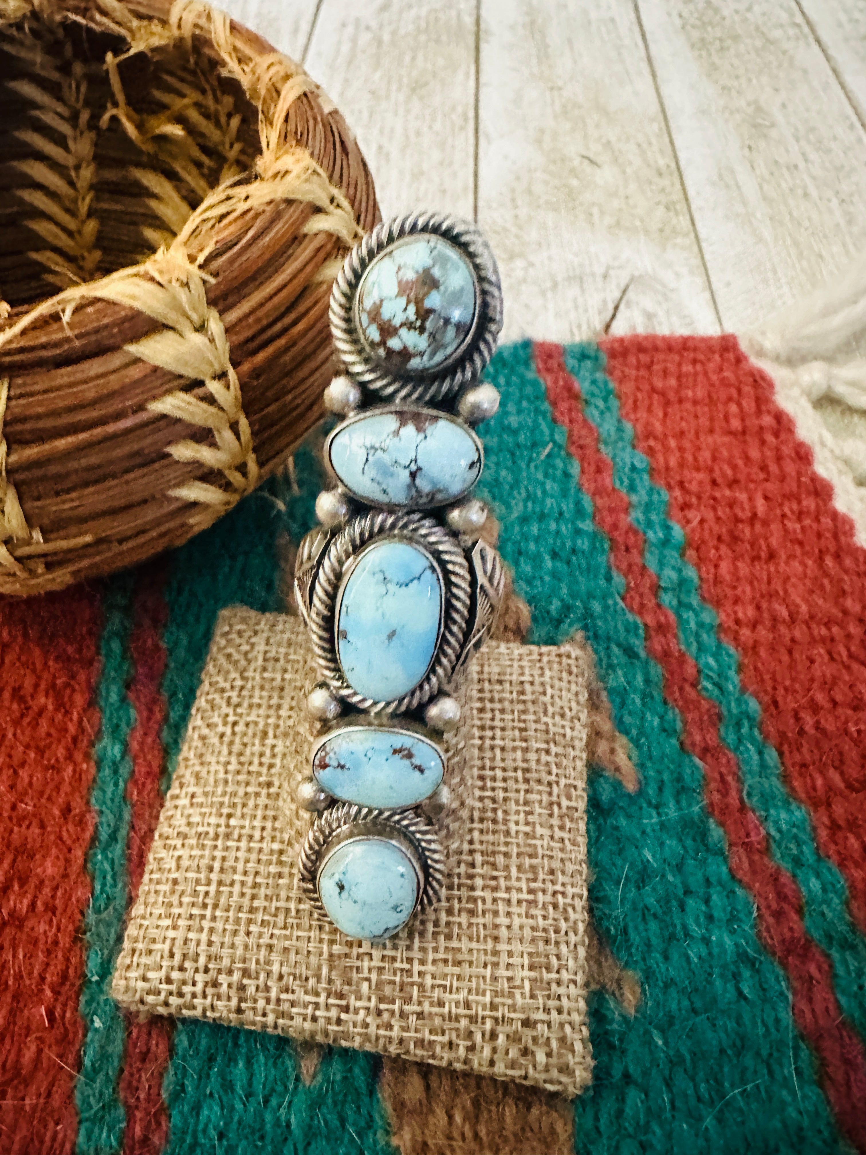 Handcrafted Golden Hills Turquoise & Sterling Silver Ring Size 8.25