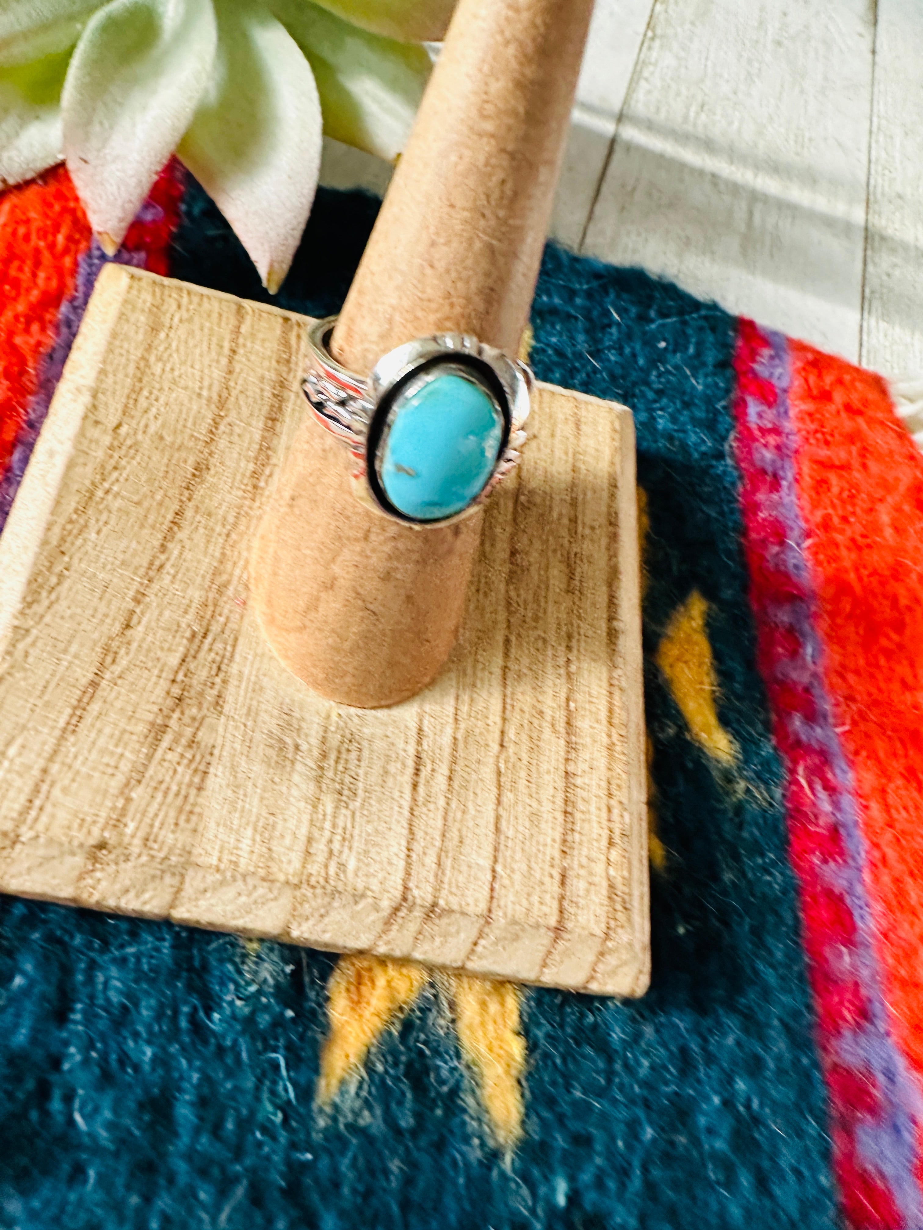 Navajo Turquoise & Sterling Silver Shadowbox Ring Size 7