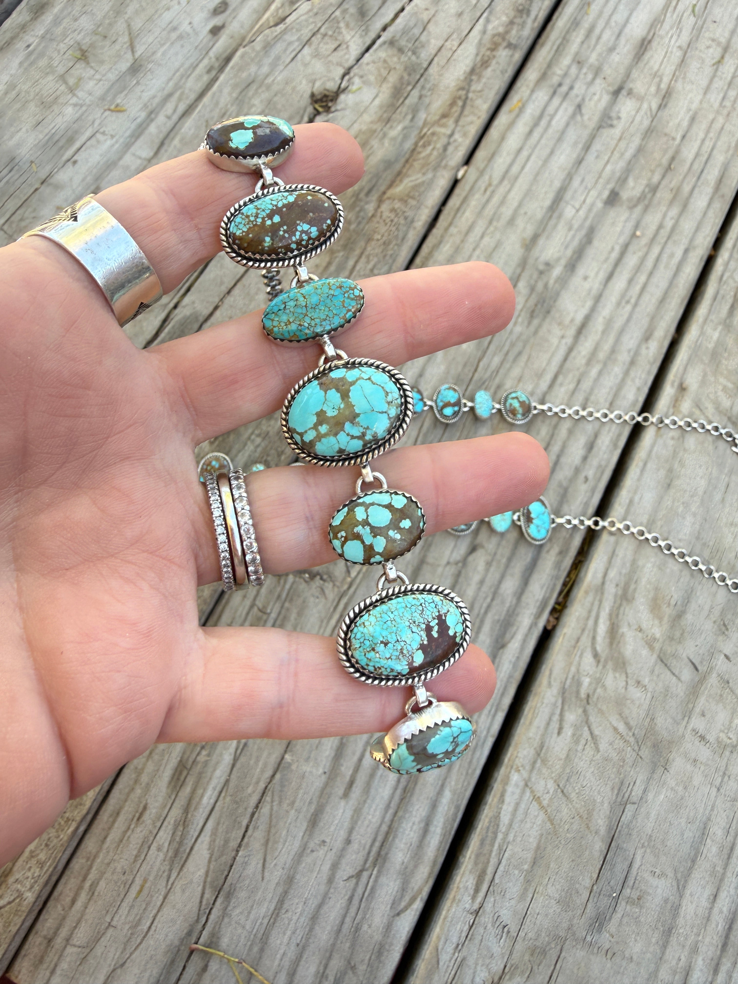 Handmade Sterling Silver Number 8 Turquoise Choker Necklace "Signed Nizhoni"