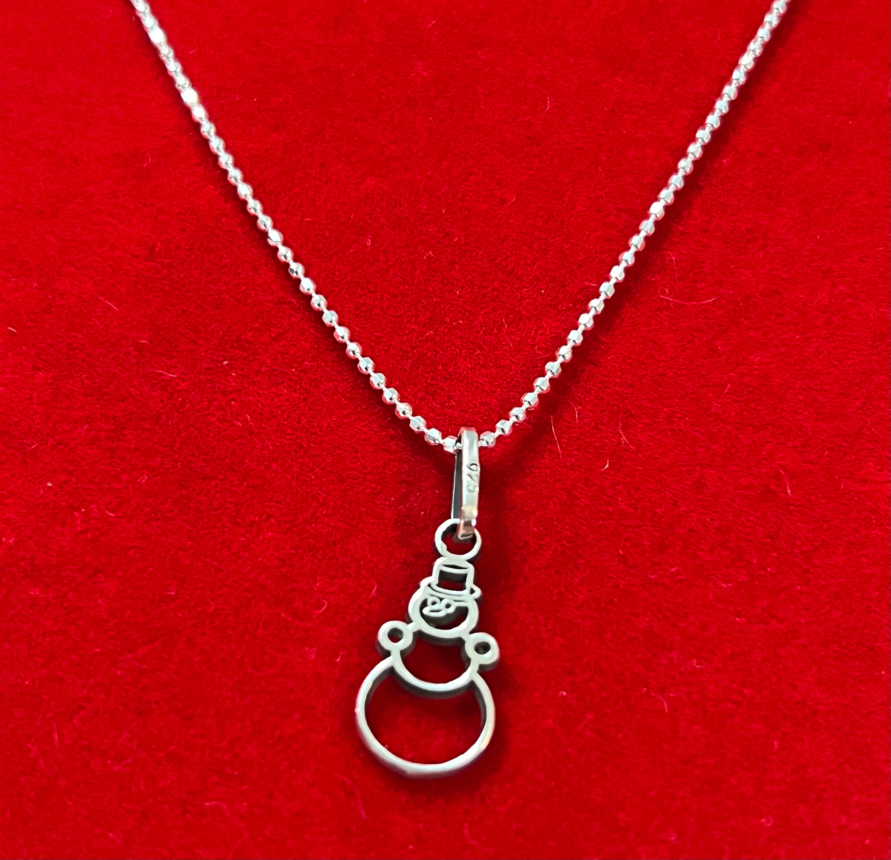 Sterling Silver Snowman Pendant Necklace