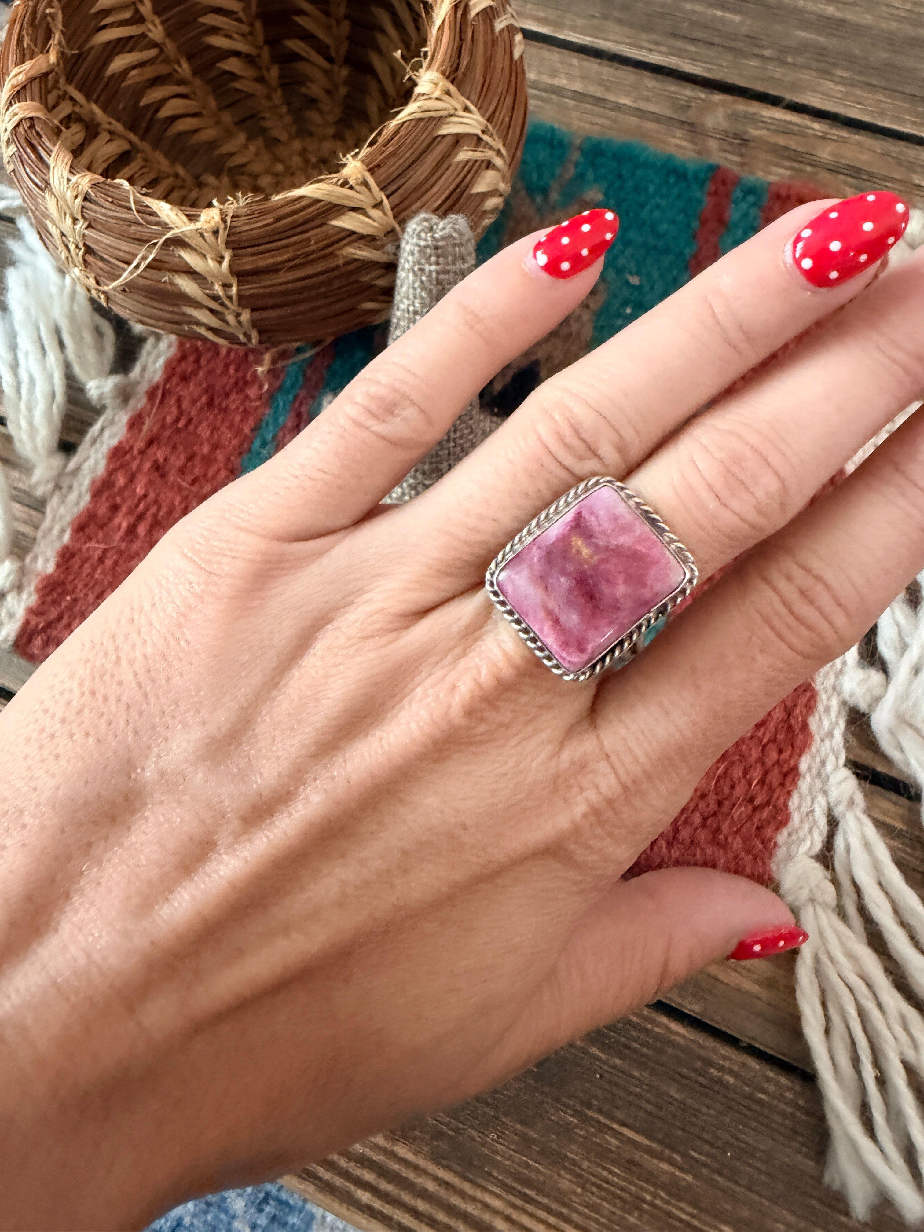Handcrafted Purple Spiny & Sterling Silver Ring Size 8