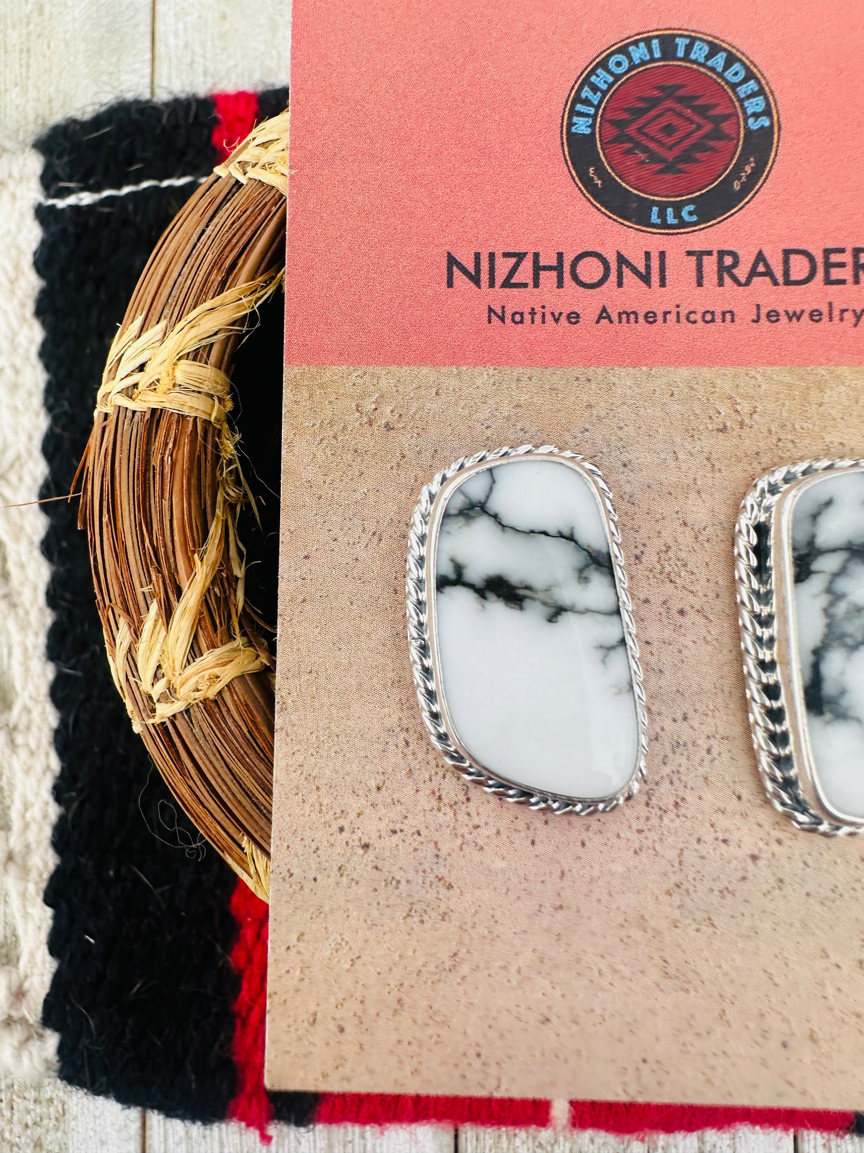 Handcrafted White Buffalo & Sterling Silver Post Earrings