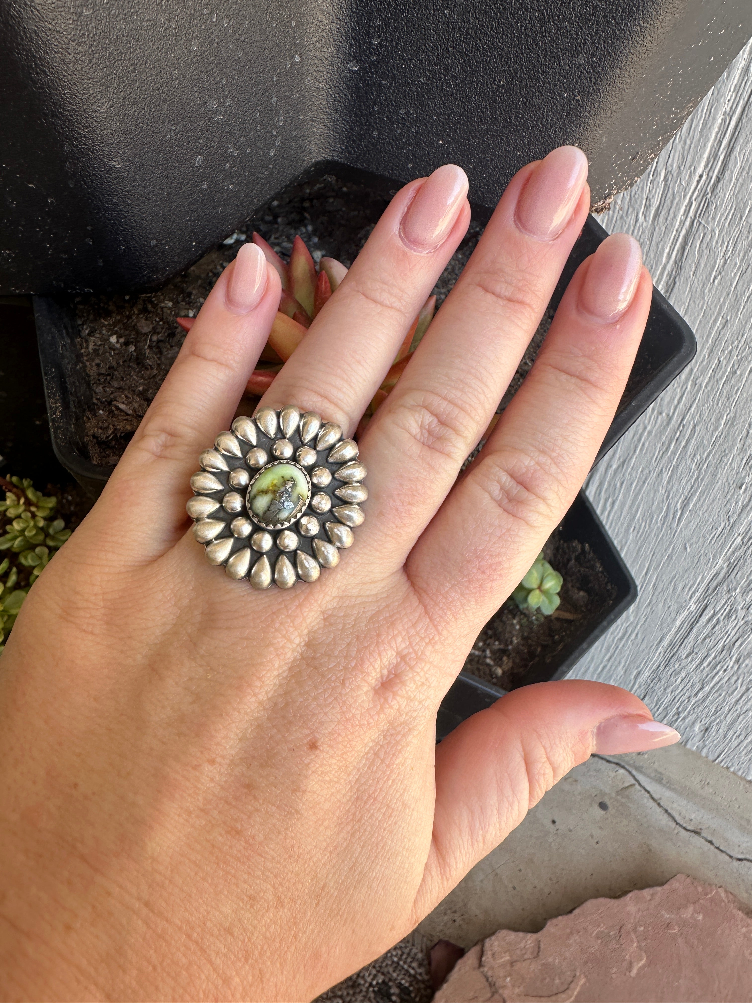 Beautiful Handmade Sterling Silver Palomino Turquoise Adjustable Silver Ball Ring