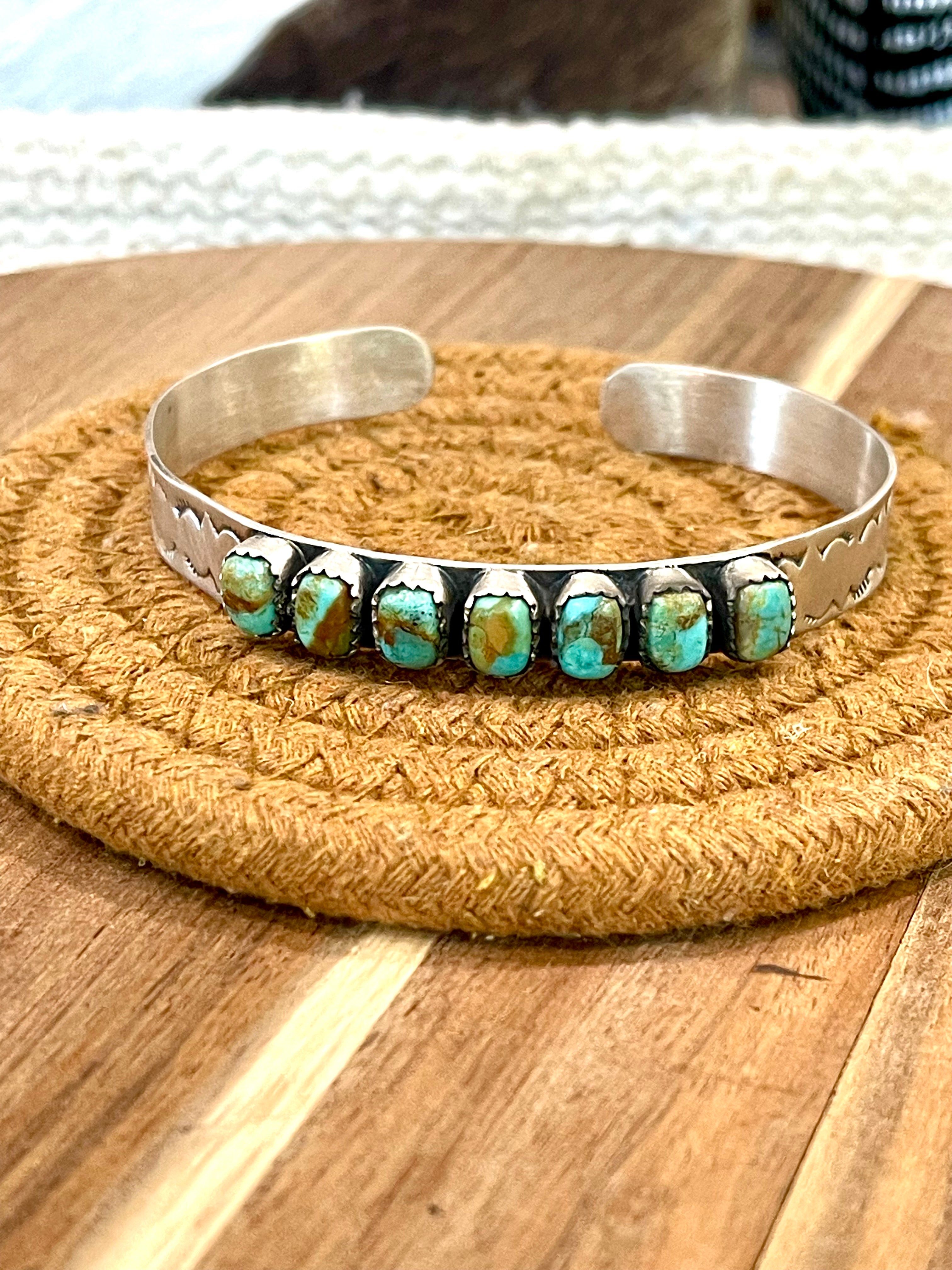 Handmade Sterling Silver & Sonoran Mountain Turquoise 7 Stone Cuff