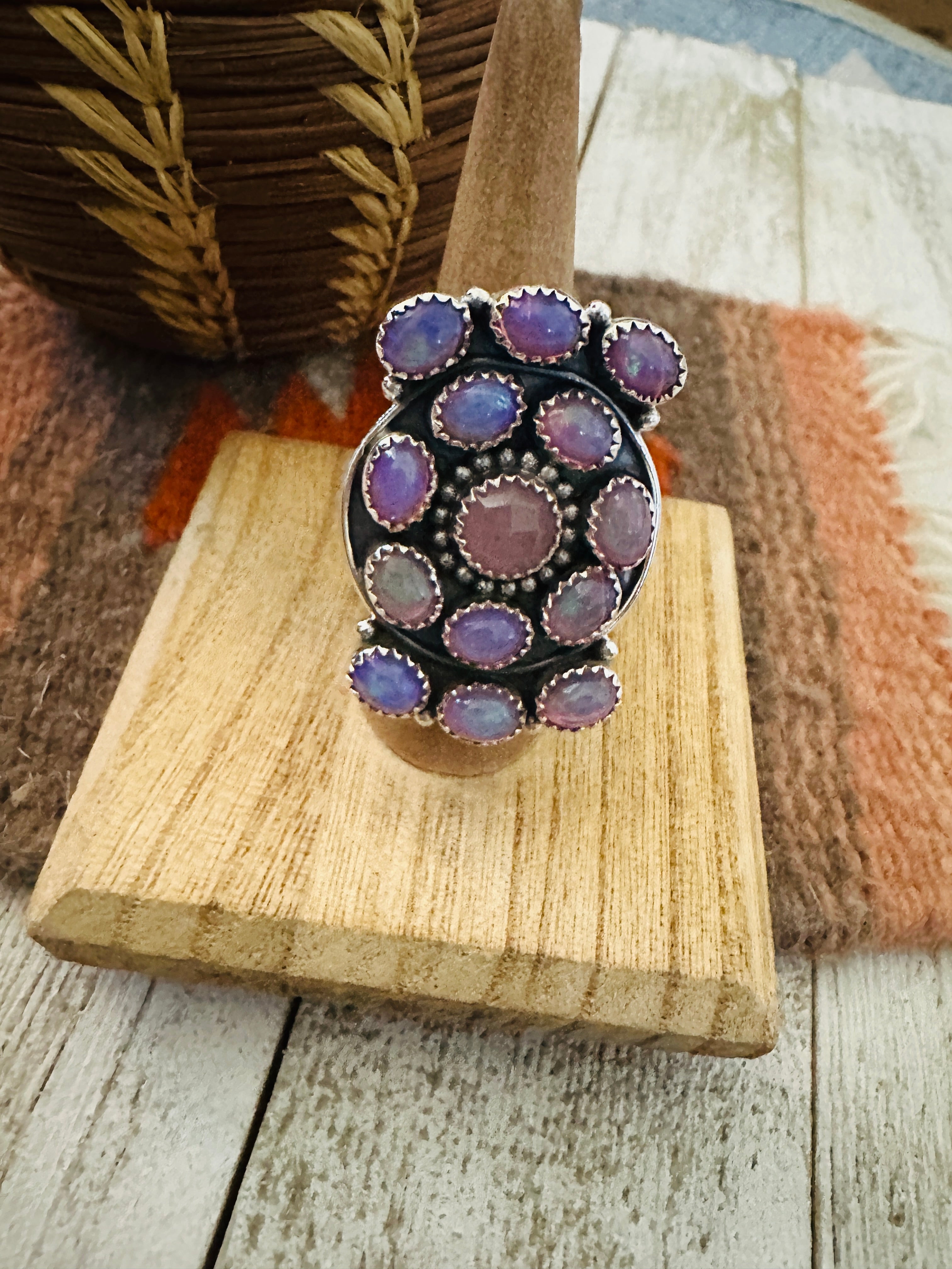 Handmade Sterling Silver & Purple Opal Cluster Adjustable Ring by Nizhoni