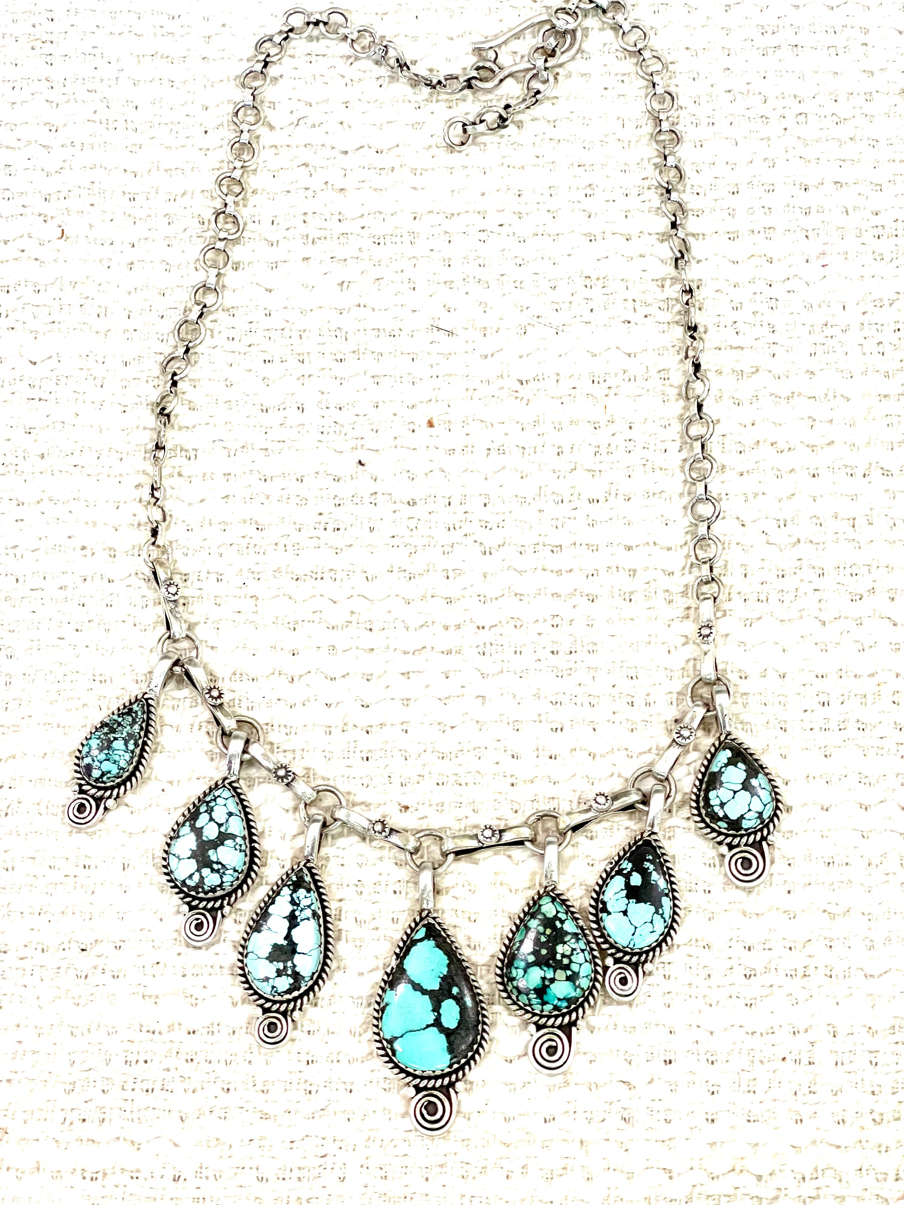 Handmade Sterling Silver Number 8 Turquoise Necklace with Signed Nizhoni