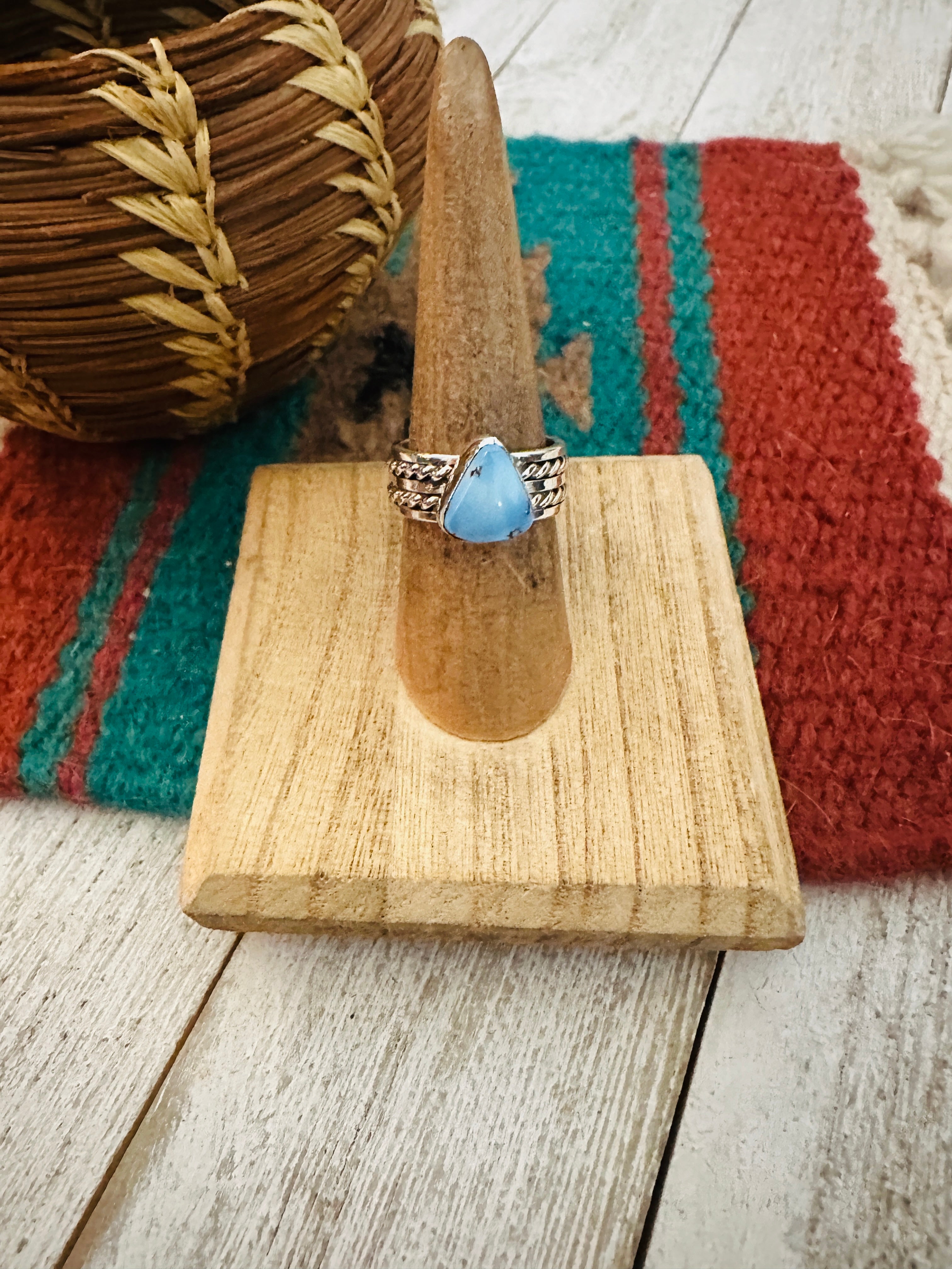 Navajo Golden Hills Turquoise & Sterling Silver Ring Size 6.5