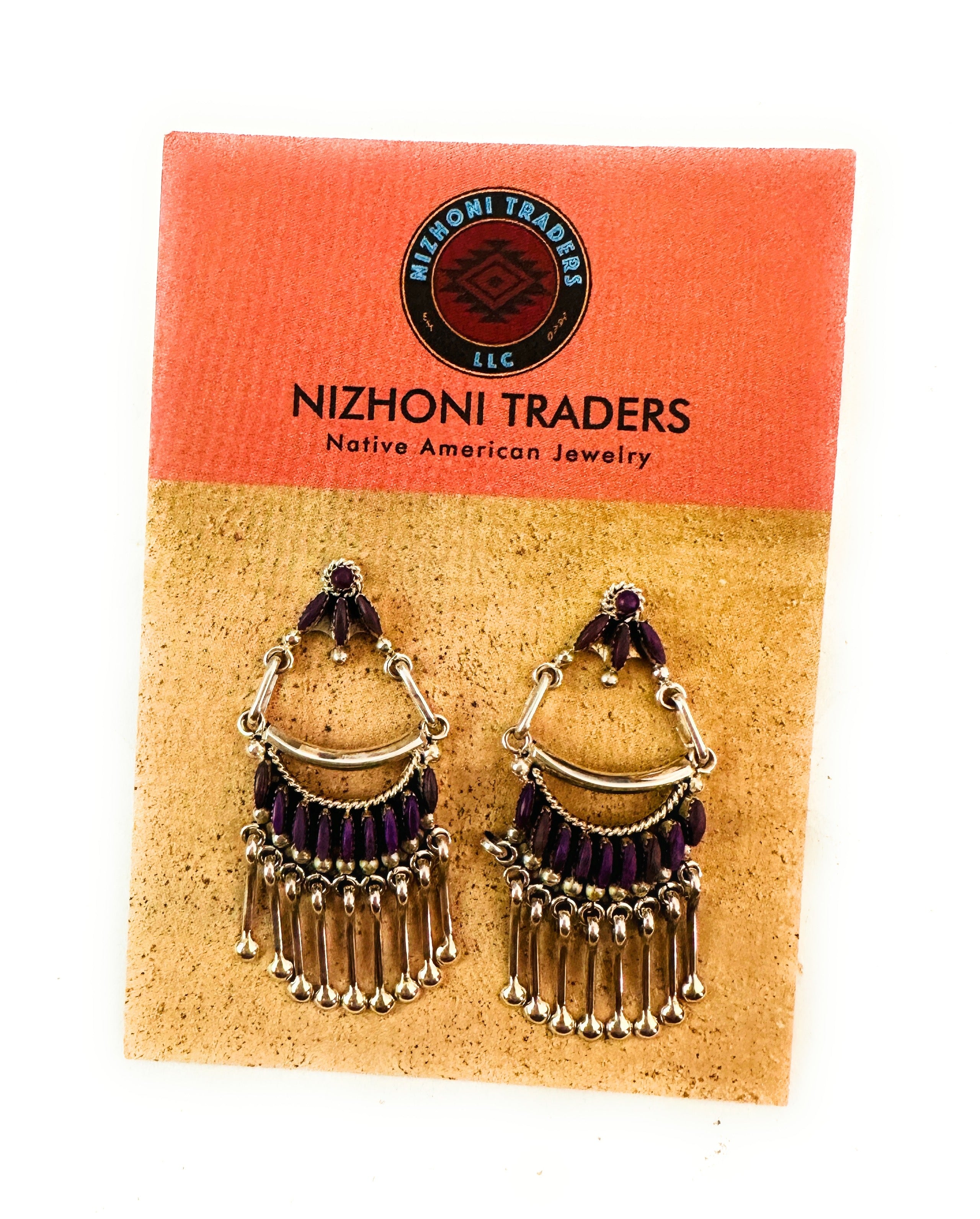 Zuni Silver And Charoite Needlepoint Earrings