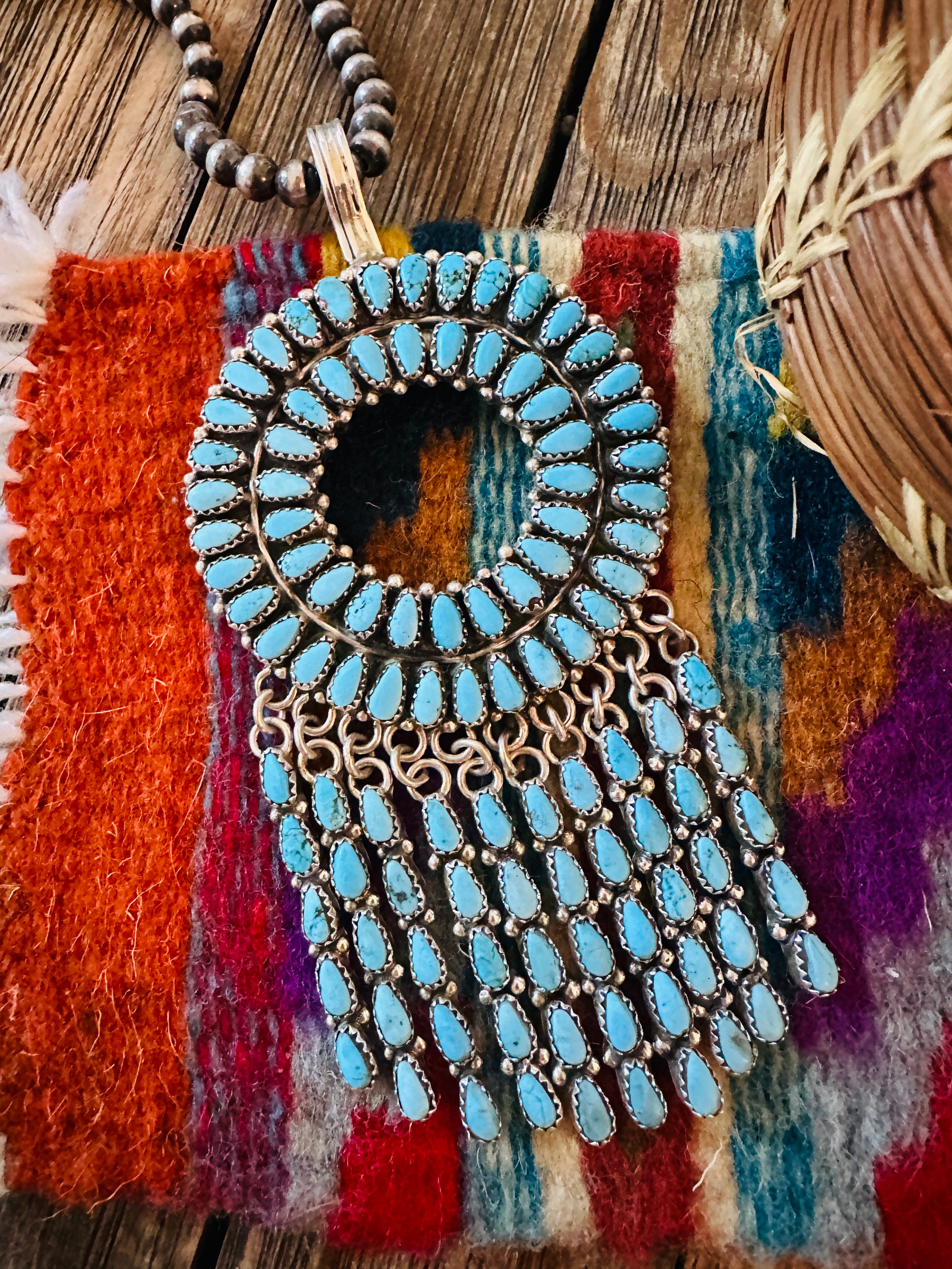 Handcrafted Sterling Silver & Turquoise Cluster Tassel Pendant by Juliana Williams