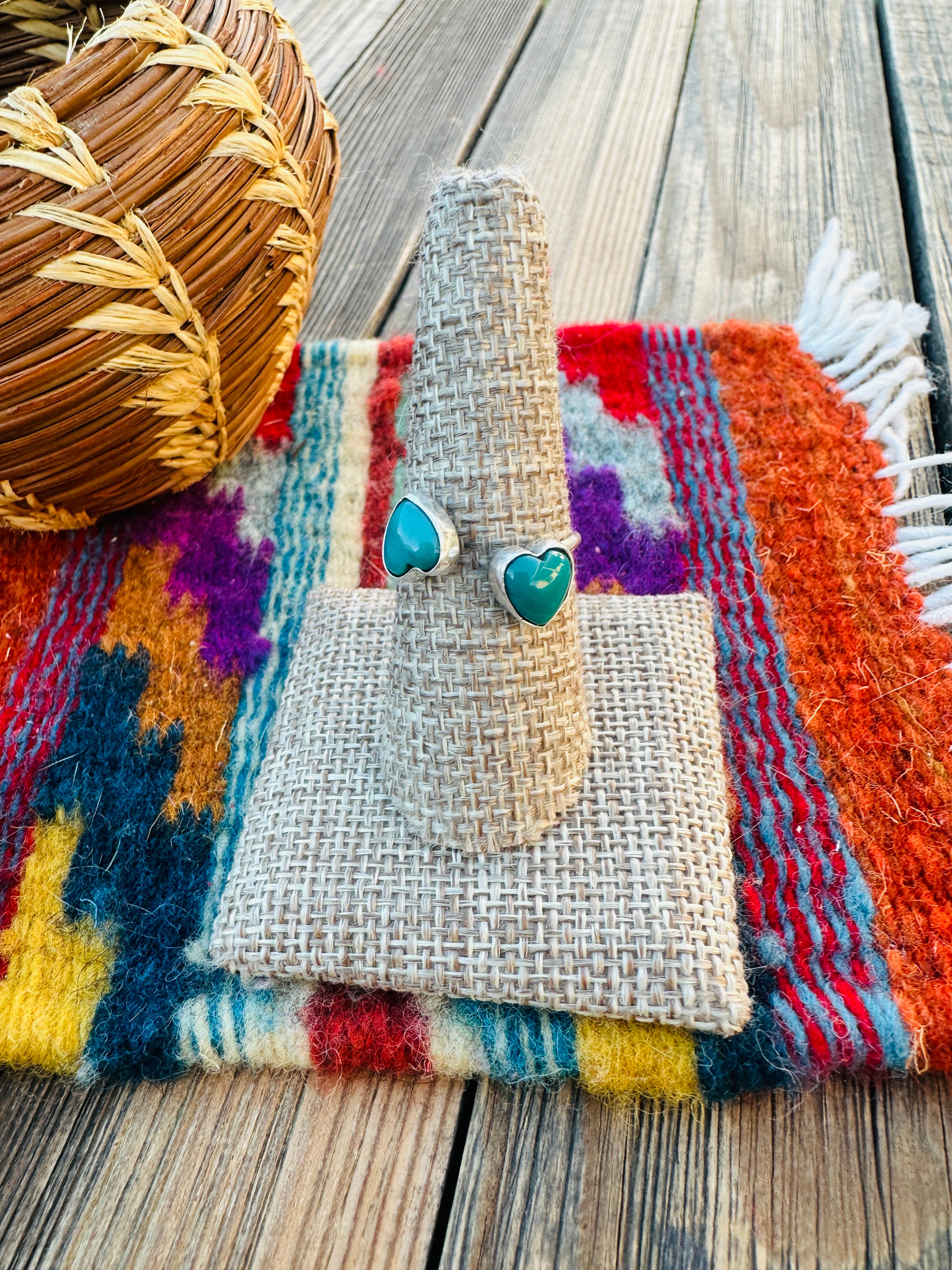 Handcrafted Turquoise & Sterling Silver Heart Adjustable Ring