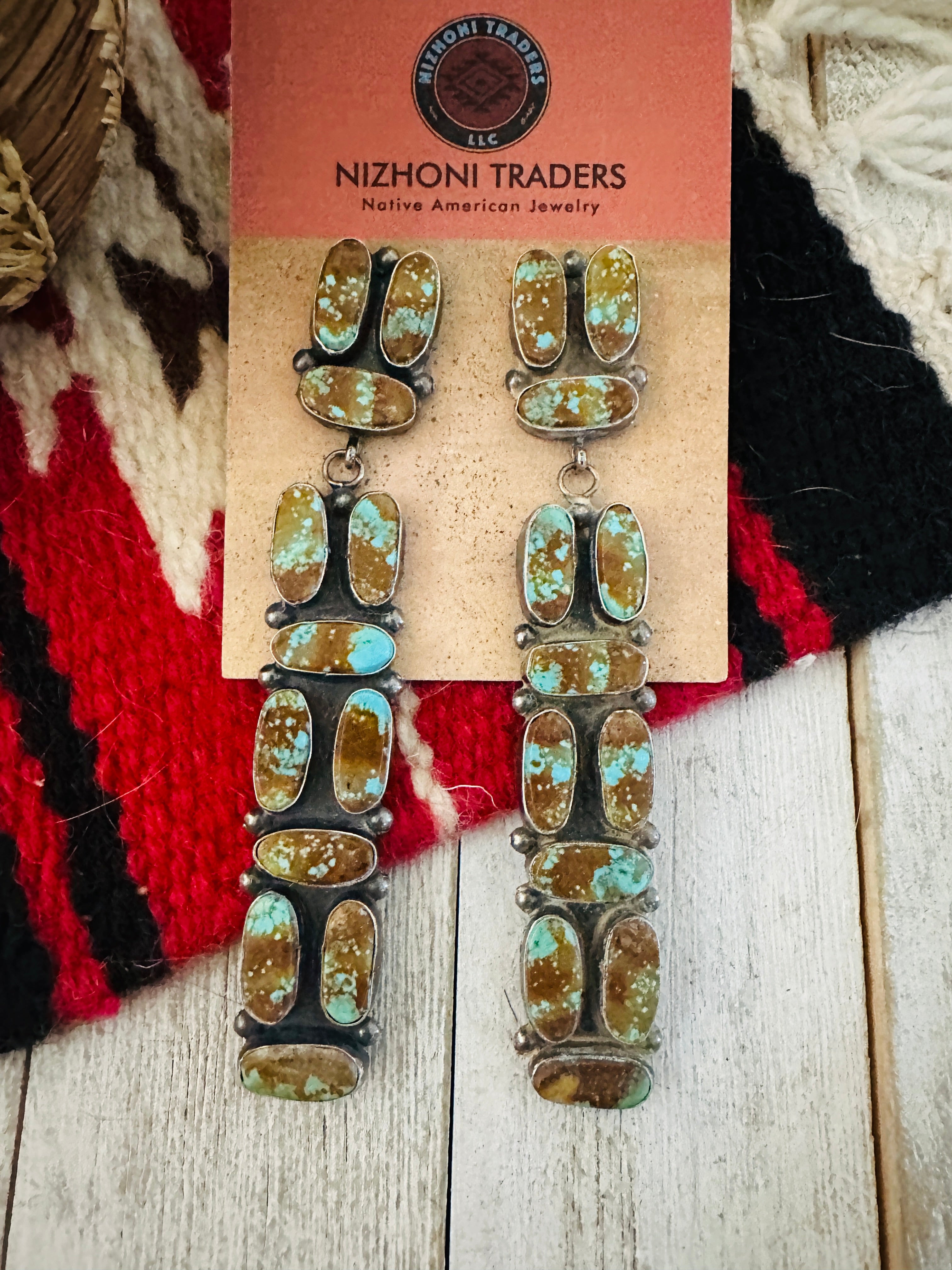 Navajo Royston Turquoise And Sterling Silver Dangle Earrings by Jacqueline Silver