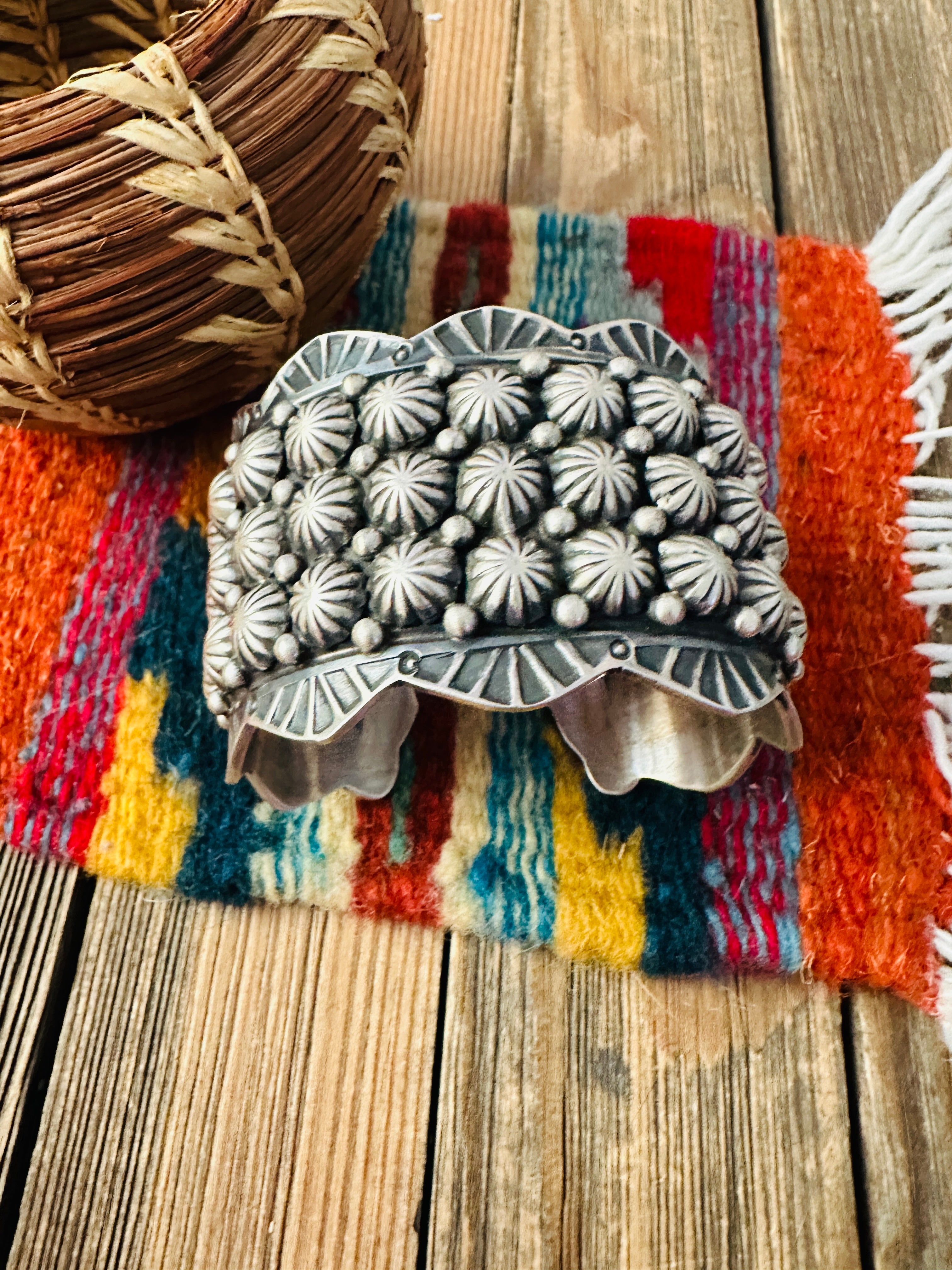 Handcrafted Sterling Silver Studded Cuff Bracelet by Leroy James