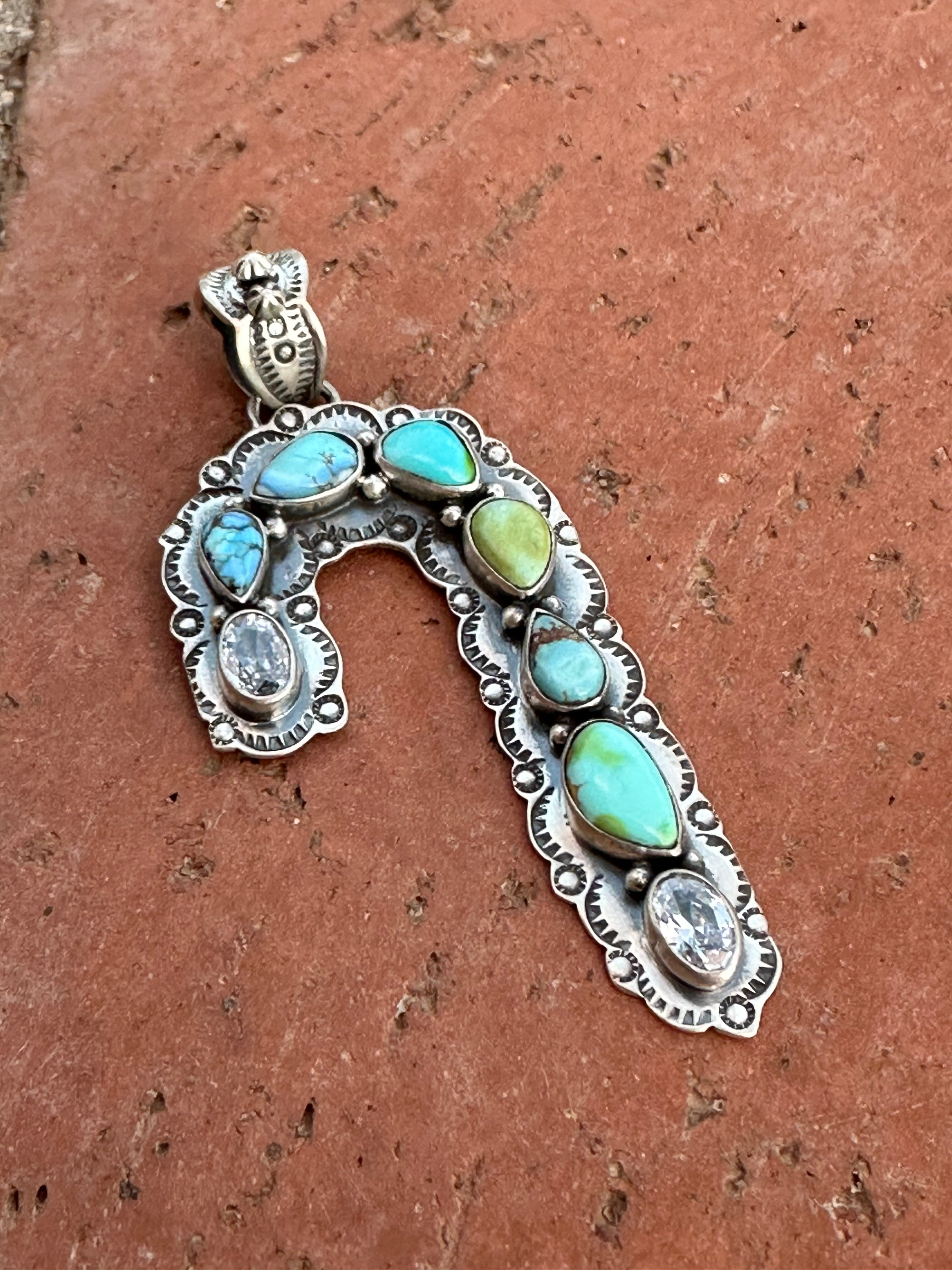 Handmade Sterling Silver  & Turquoise Christmas Candy Cane Pendant