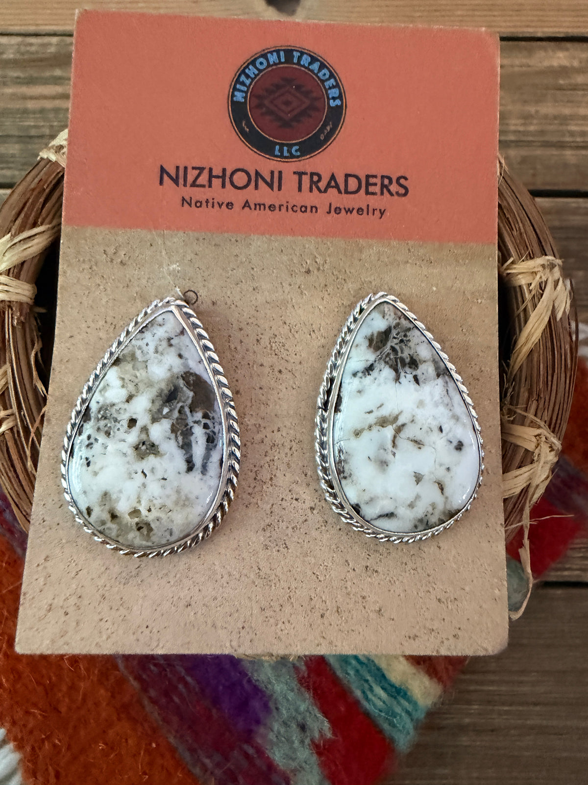 Handcrafted White Buffalo & Sterling Silver Post Earrings