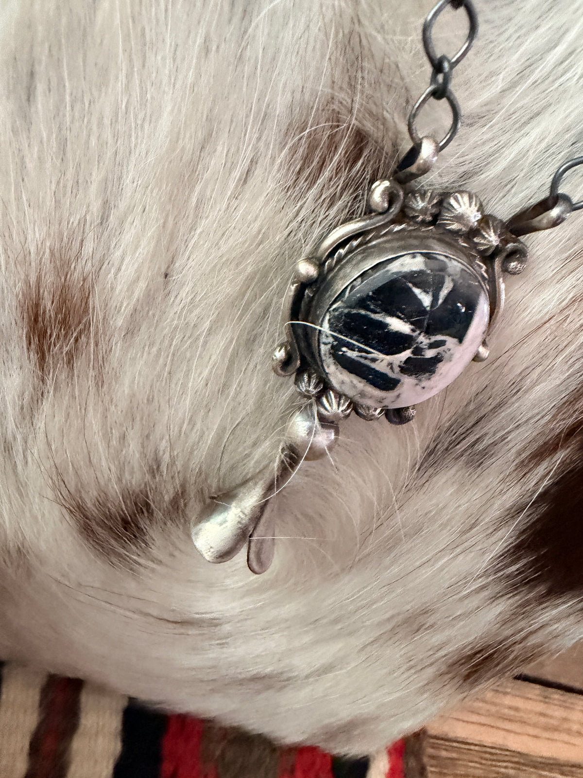 Handcrafted White Buffalo & Sterling Silver Blossom Necklace by Sheila Becenti