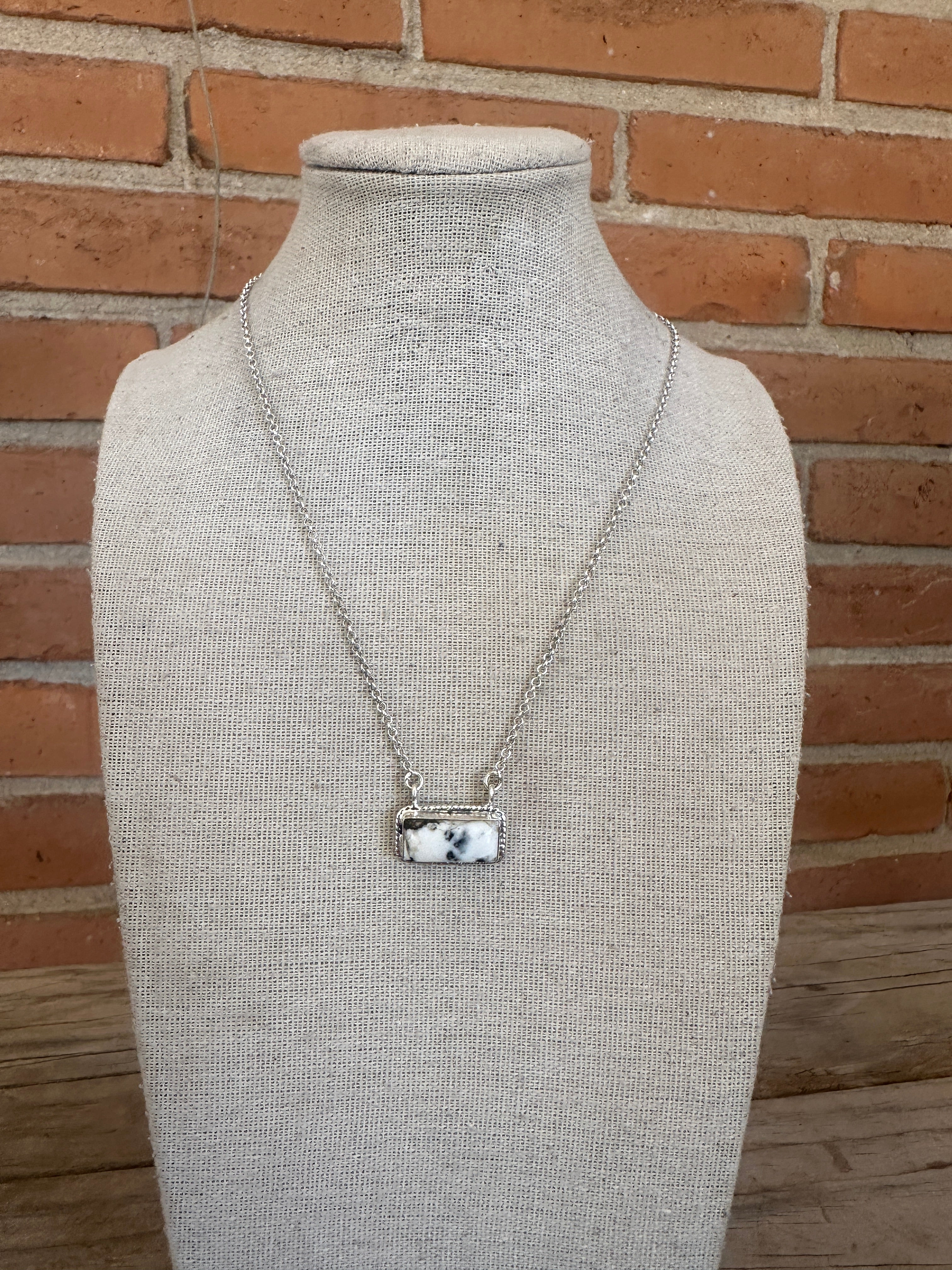 Handmade Sterling Silver & White Buffalo Small Bar Necklace