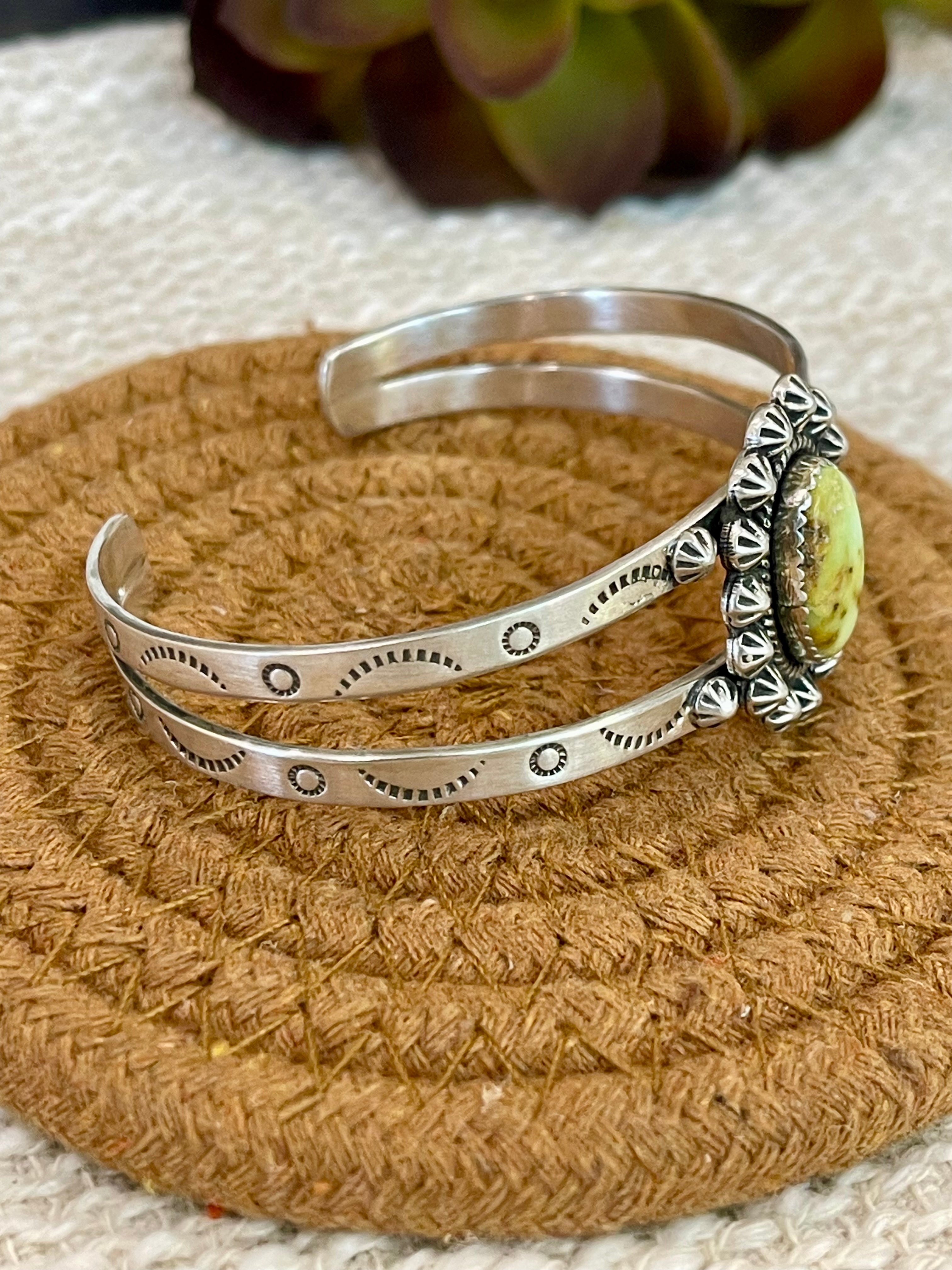 Handmade Sterling Silver Palomino Turquoise Cuff Bracelet with Signed Nizhoni