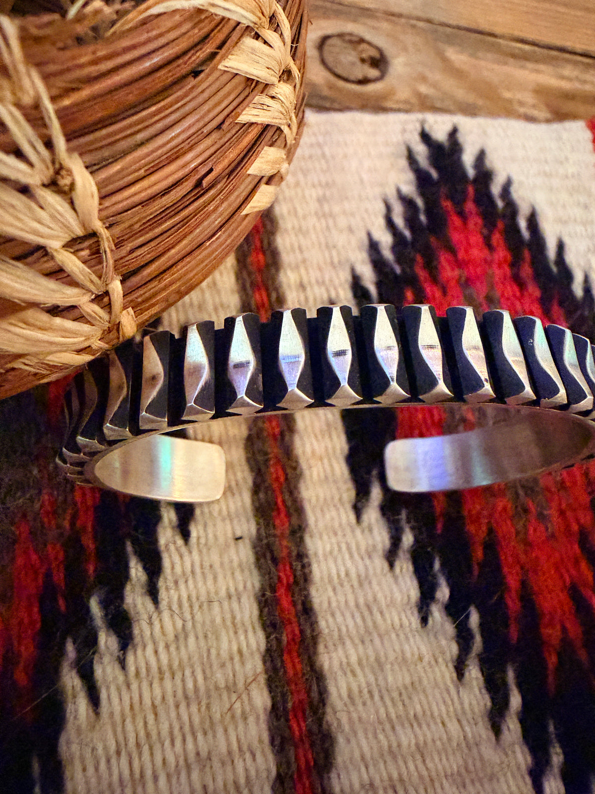 Hand Stamped Sterling Silver Cuff Bracelet by Leander Tahe