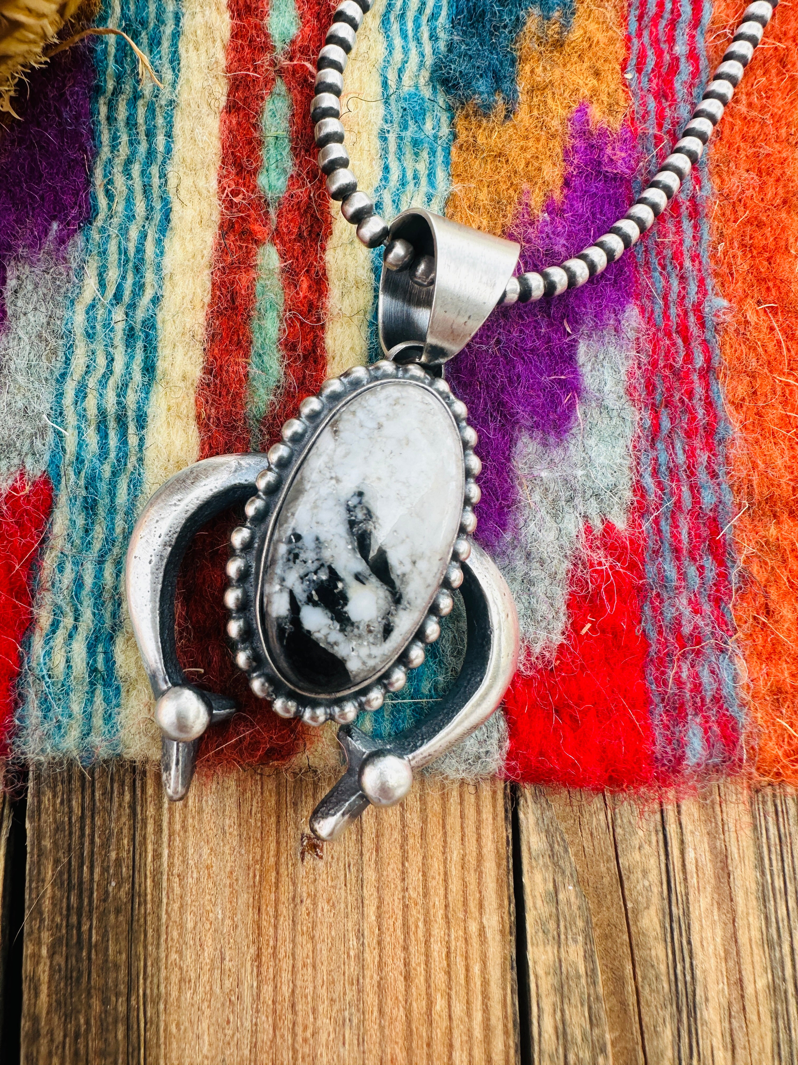 Handcrafted Sterling Silver & White Buffalo Naja Pendant by Chimney Butte