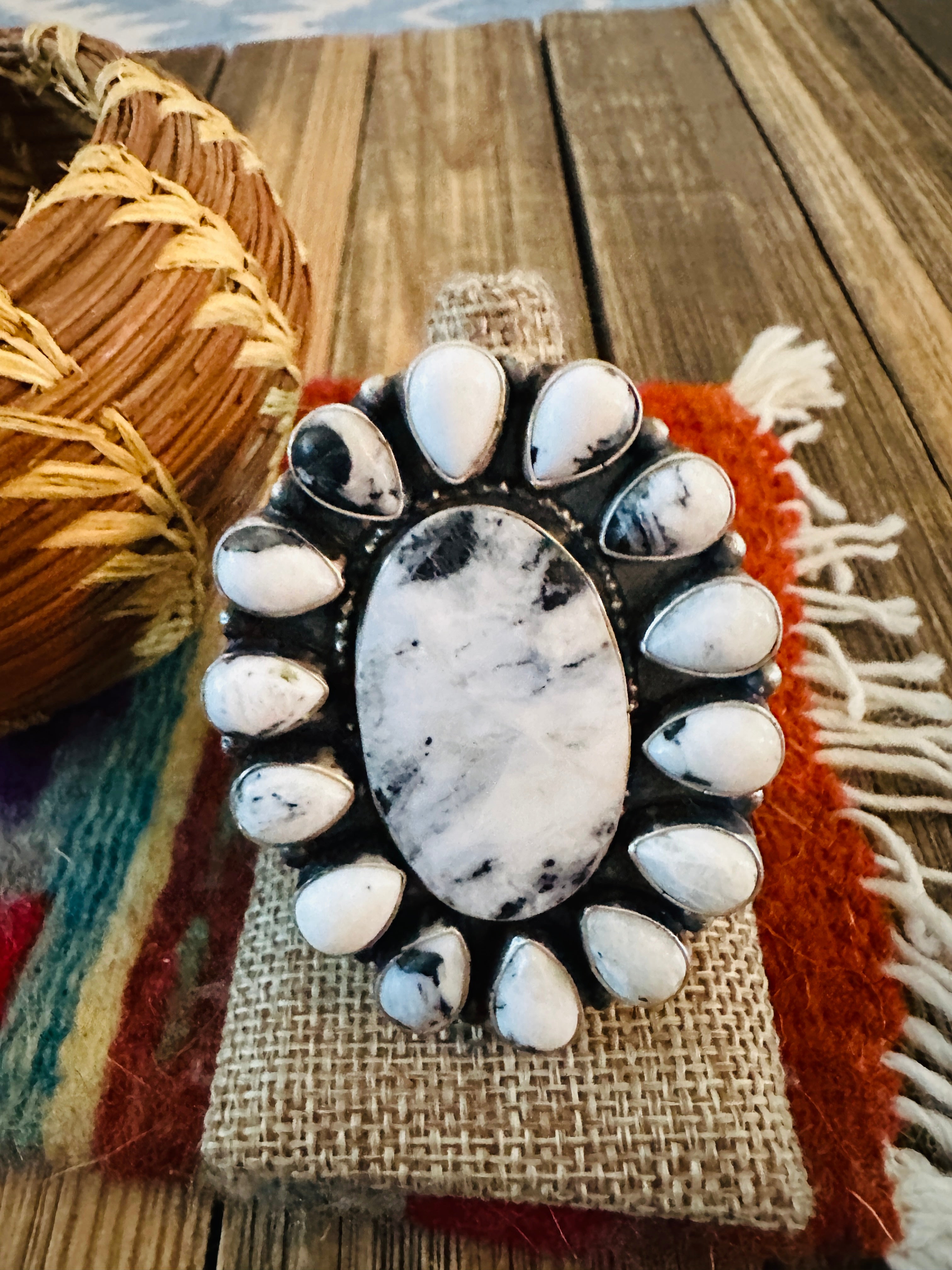 Handcrafted White Buffalo & Sterling Silver Adjustable Ring by Sheila Becenti