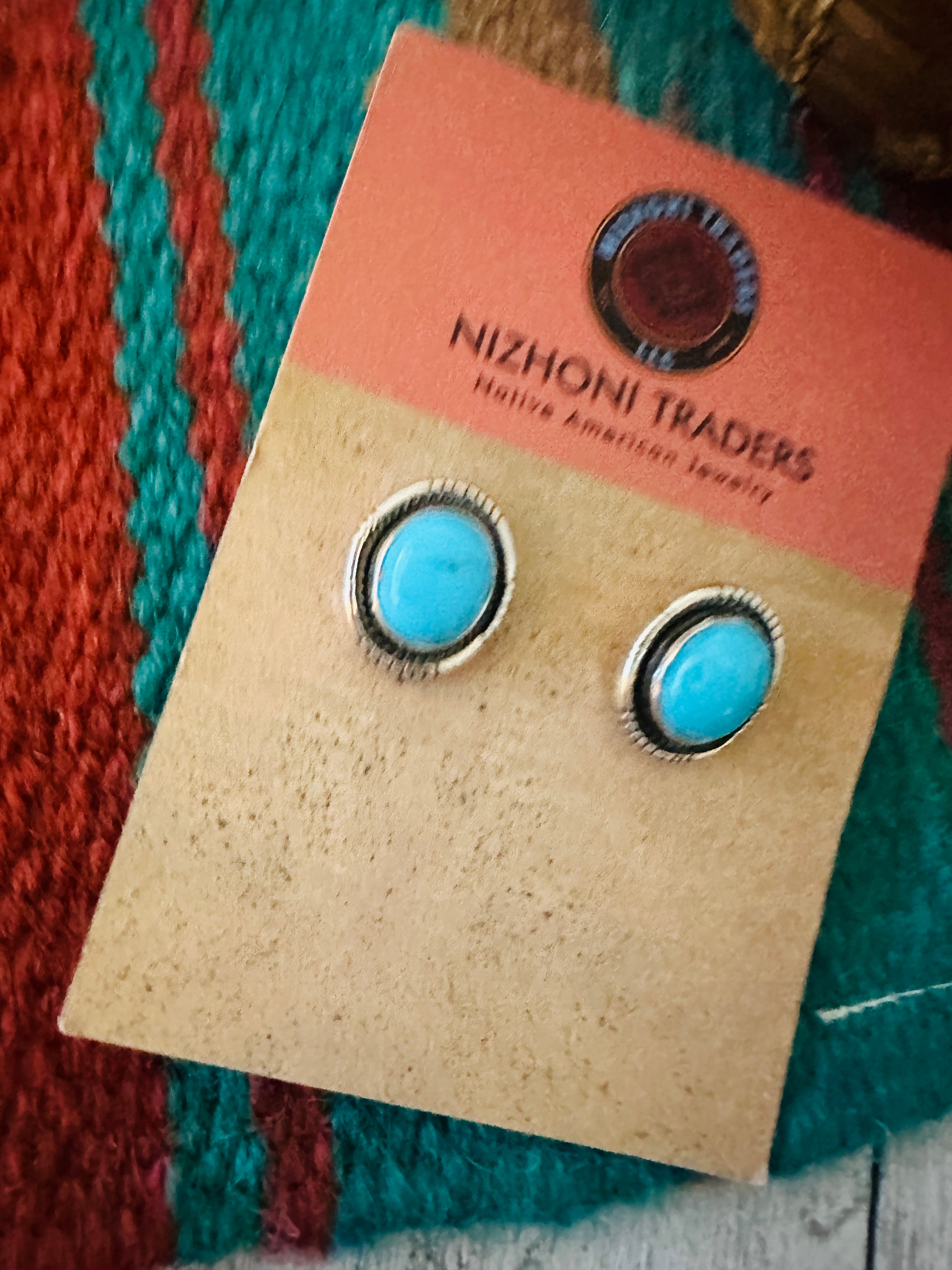 Navajo Sleeping Beauty Turquoise and Sterling Silver Stud Earrings