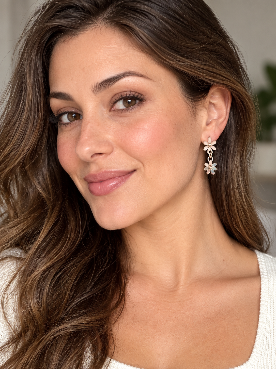 Sterling Silver & Copper Double Daisy Dangle Earrings