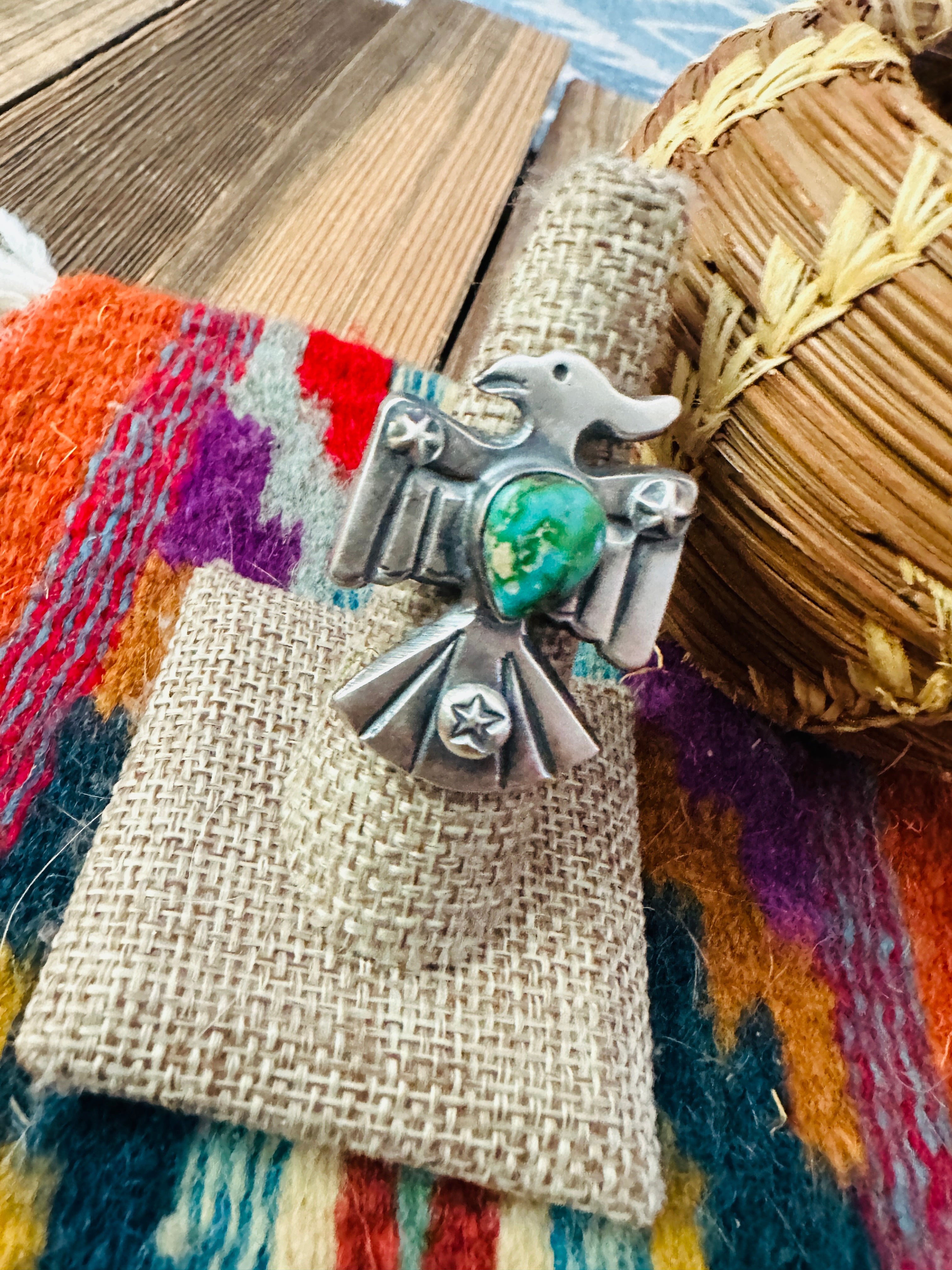 Handcrafted Turquoise and Sterling Silver Thunderbird Ring size 7 by Chimney Butte