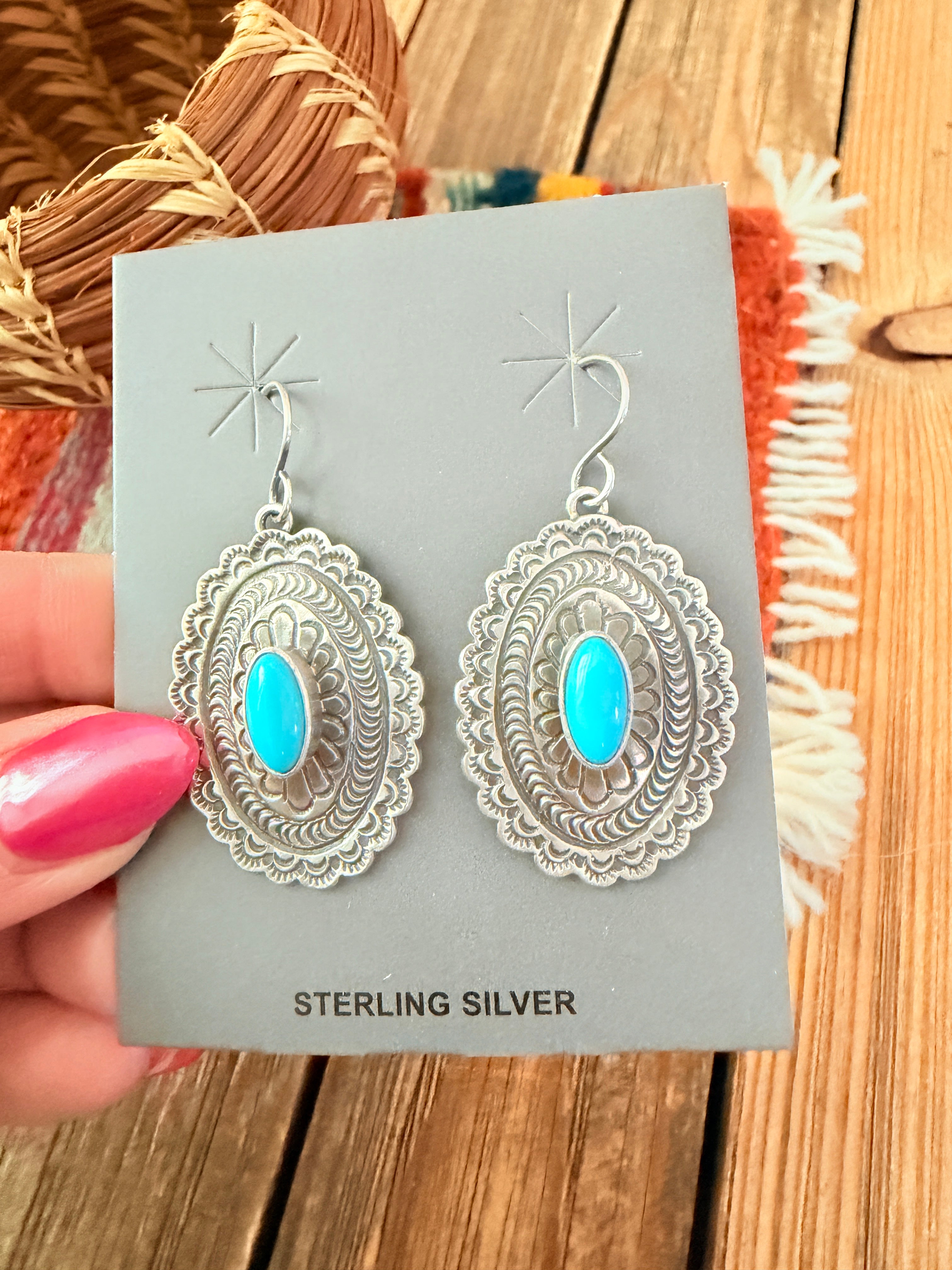Handcrafted Turquoise & Sterling Silver Concho Dangle Earrings