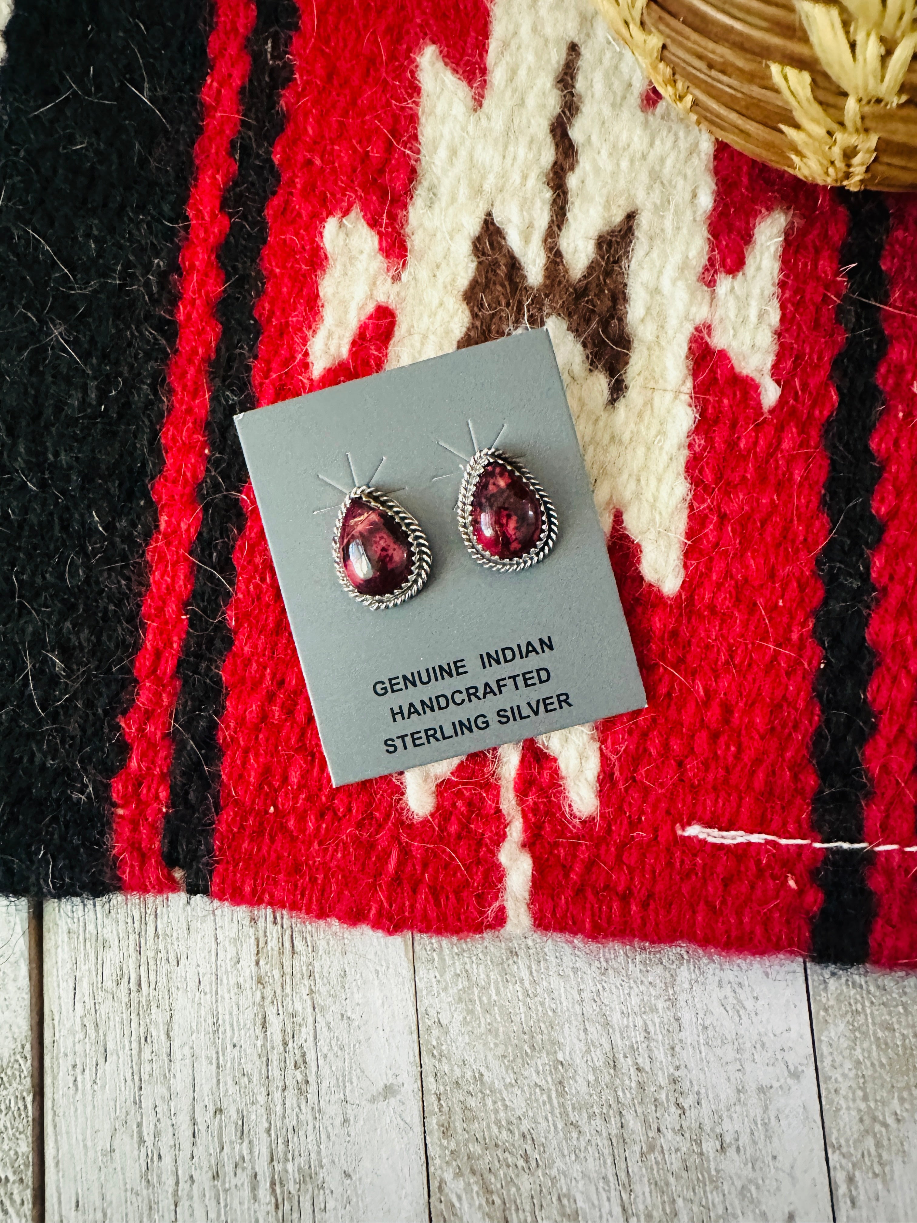 Navajo Sterling Silver & Rose Dahlia Stud Earrings