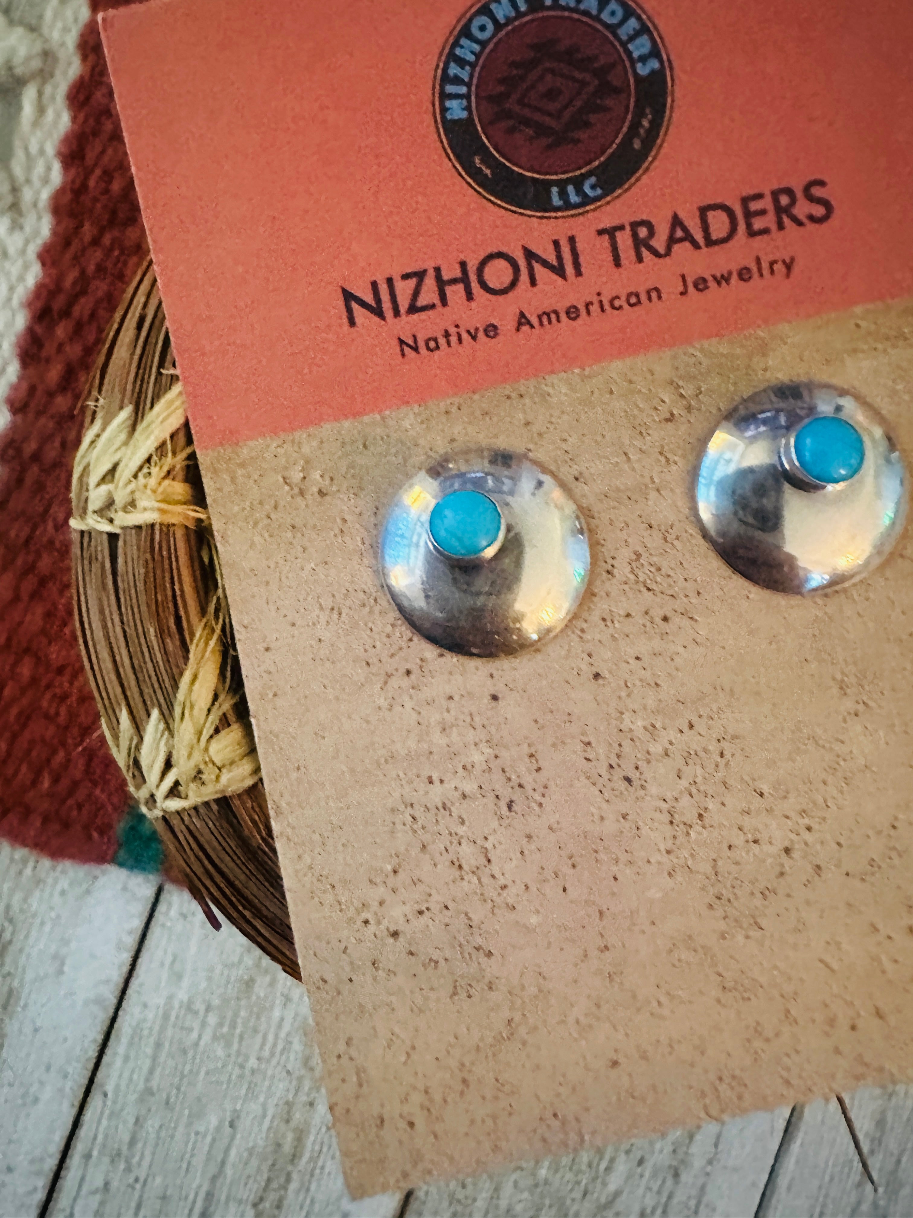 Handcrafted Old Pawn Sterling Silver & Turquoise Stud Earrings