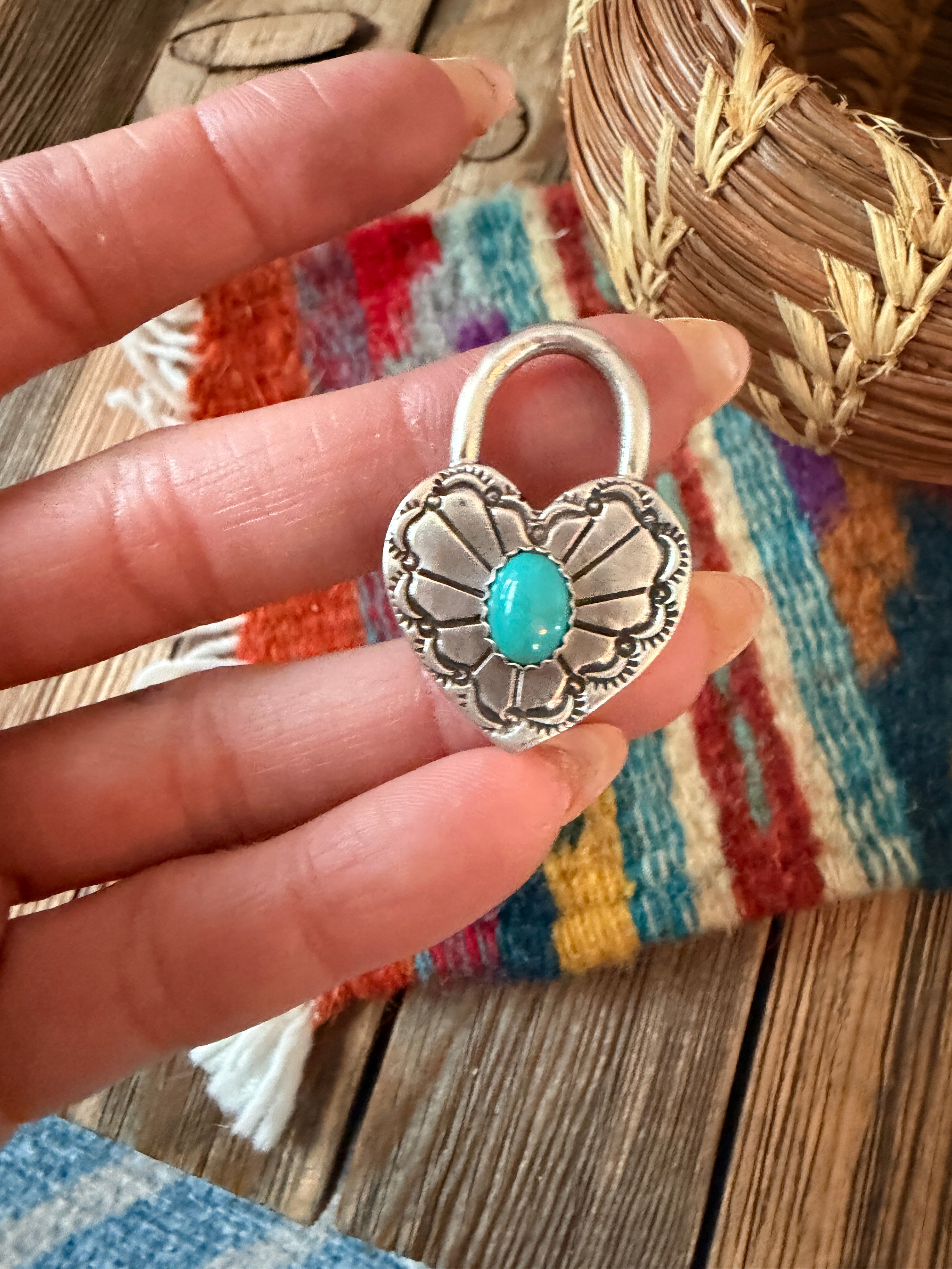 Handcrafted Sterling Silver & Turquoise Heart Locket Pendant
