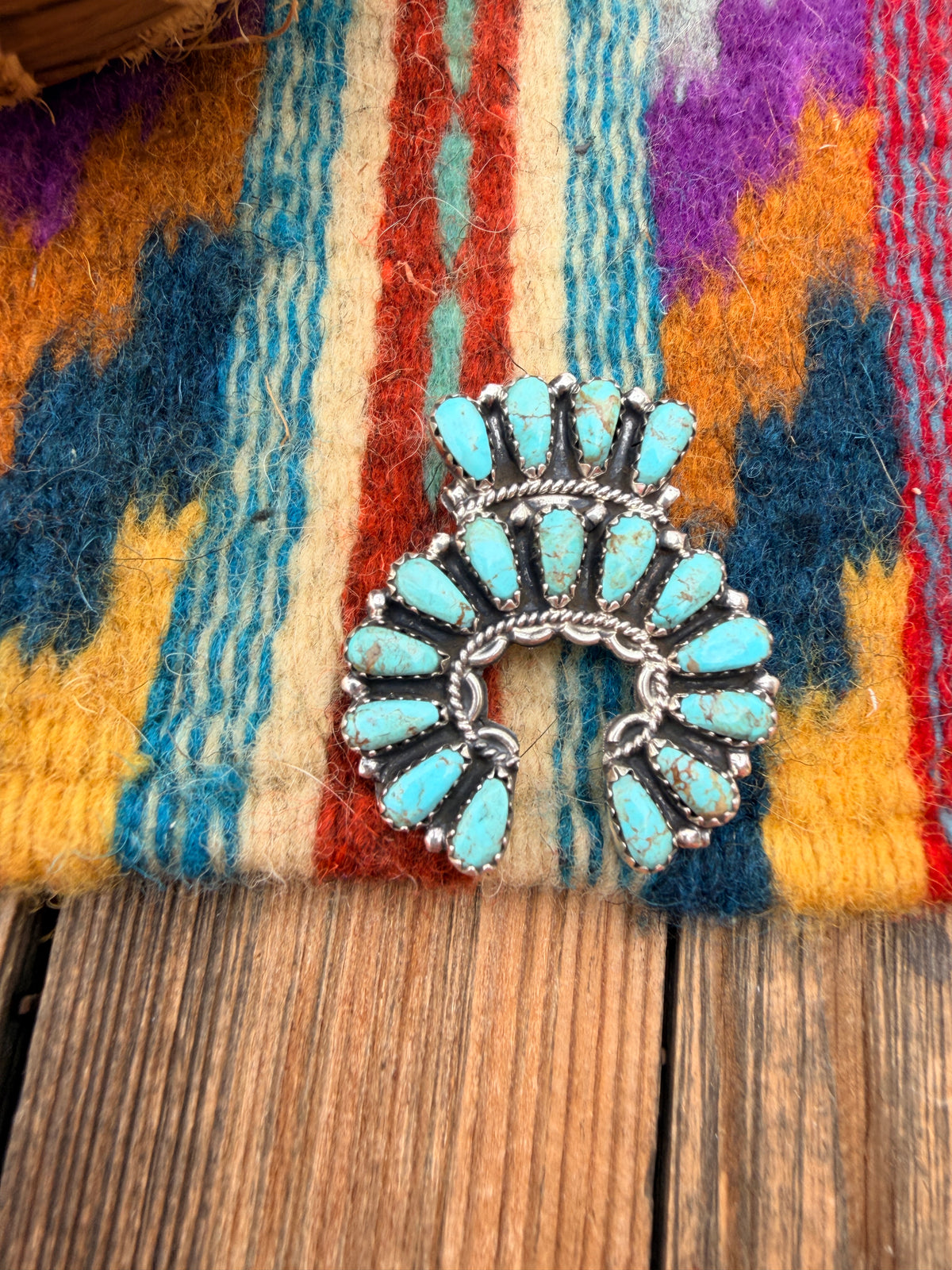 Handcrafted Turquoise and Sterling Silver Cluster Naja Brooch/ Pendant