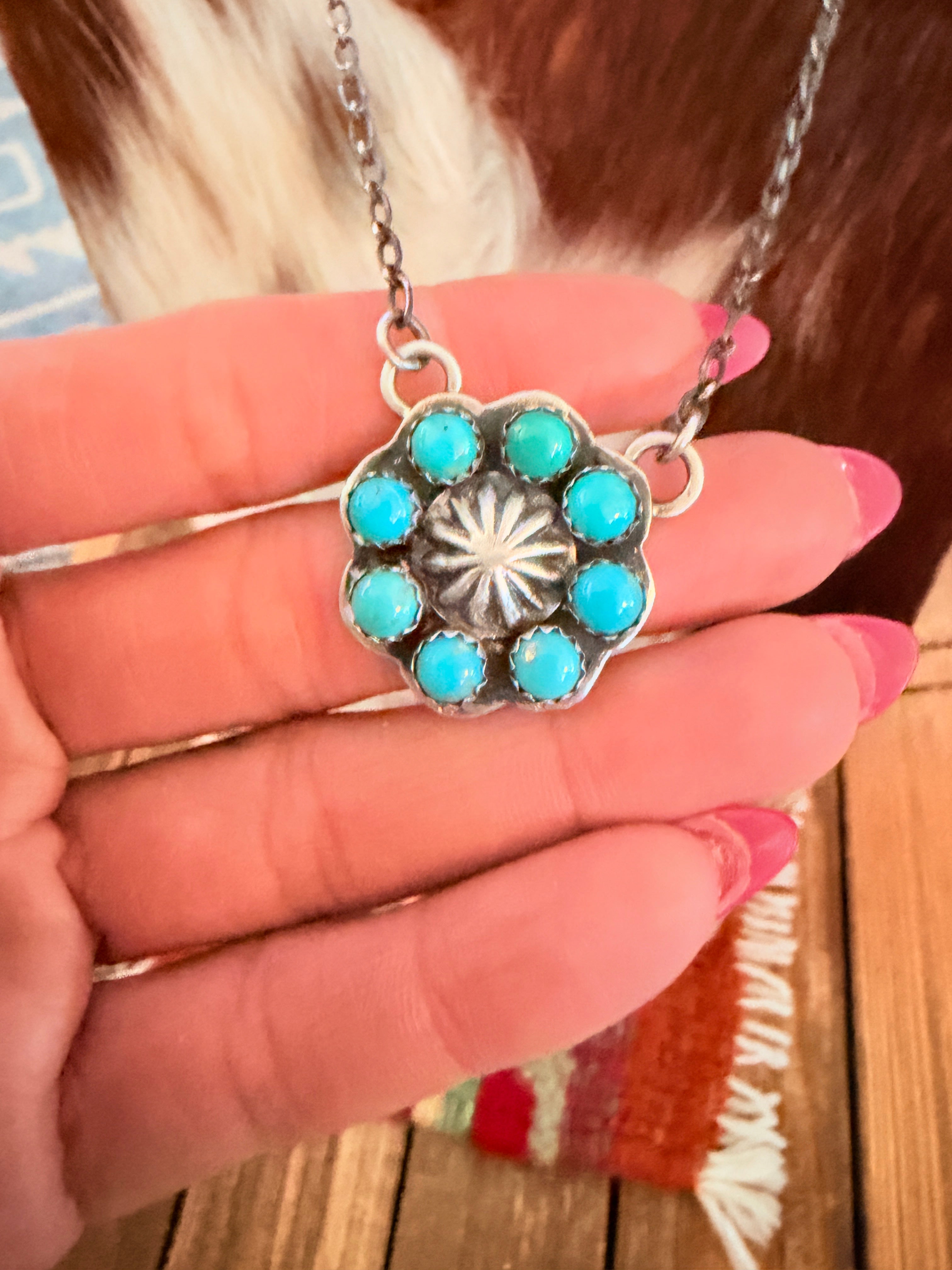 Handcrafted Turquoise & Sterling Silver Cluster Necklace by Marcella James