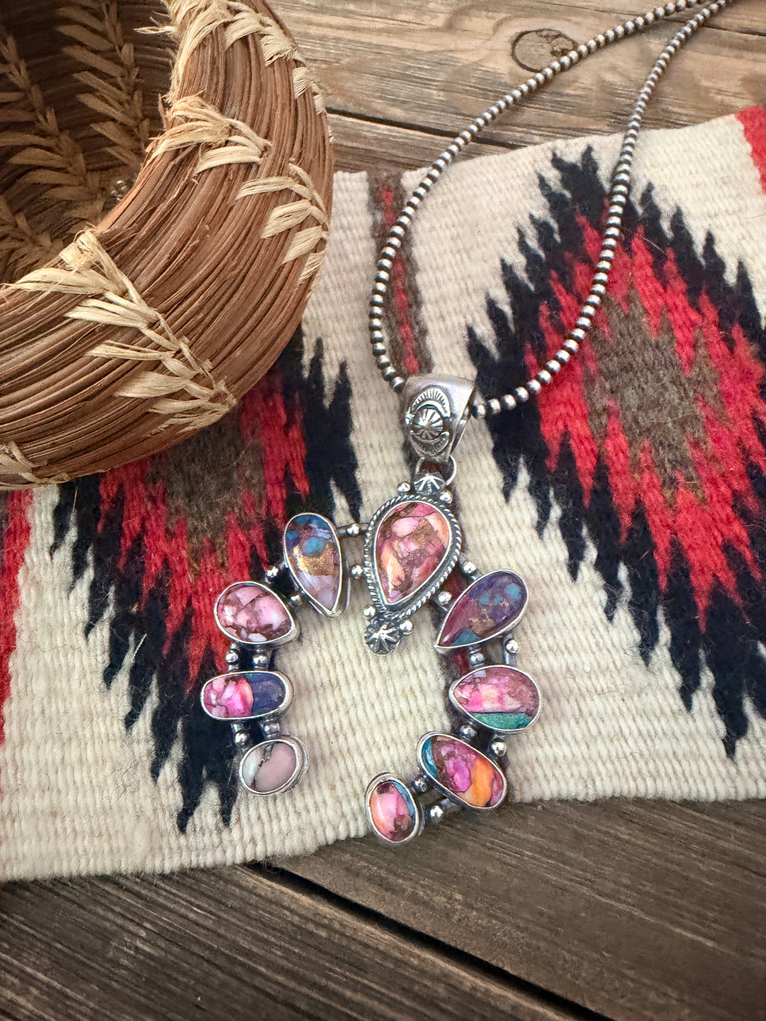 Handcrafted Sterling Silver & Pink Dream Mojave Naja Pendant by Joe Begay