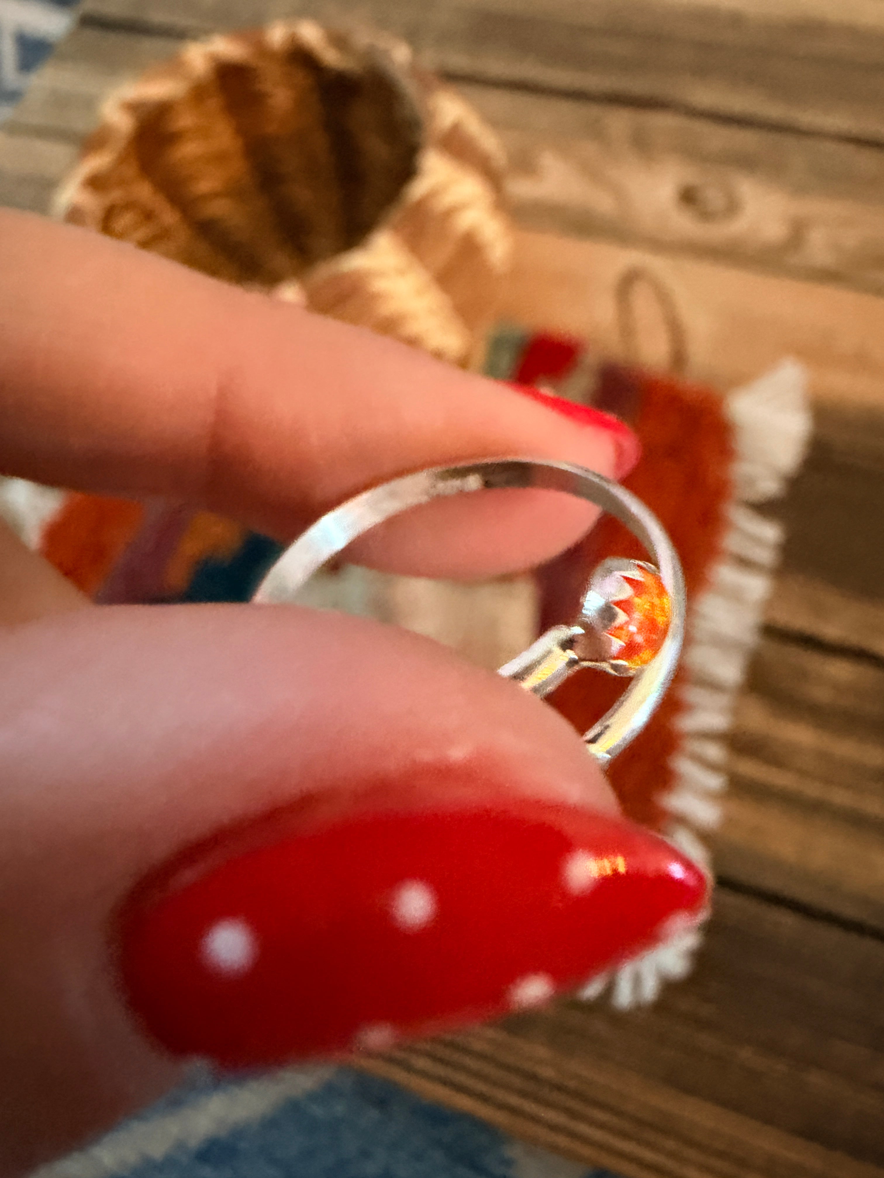Handcrafted Orange Opal & Sterling Silver Adjustable Ring