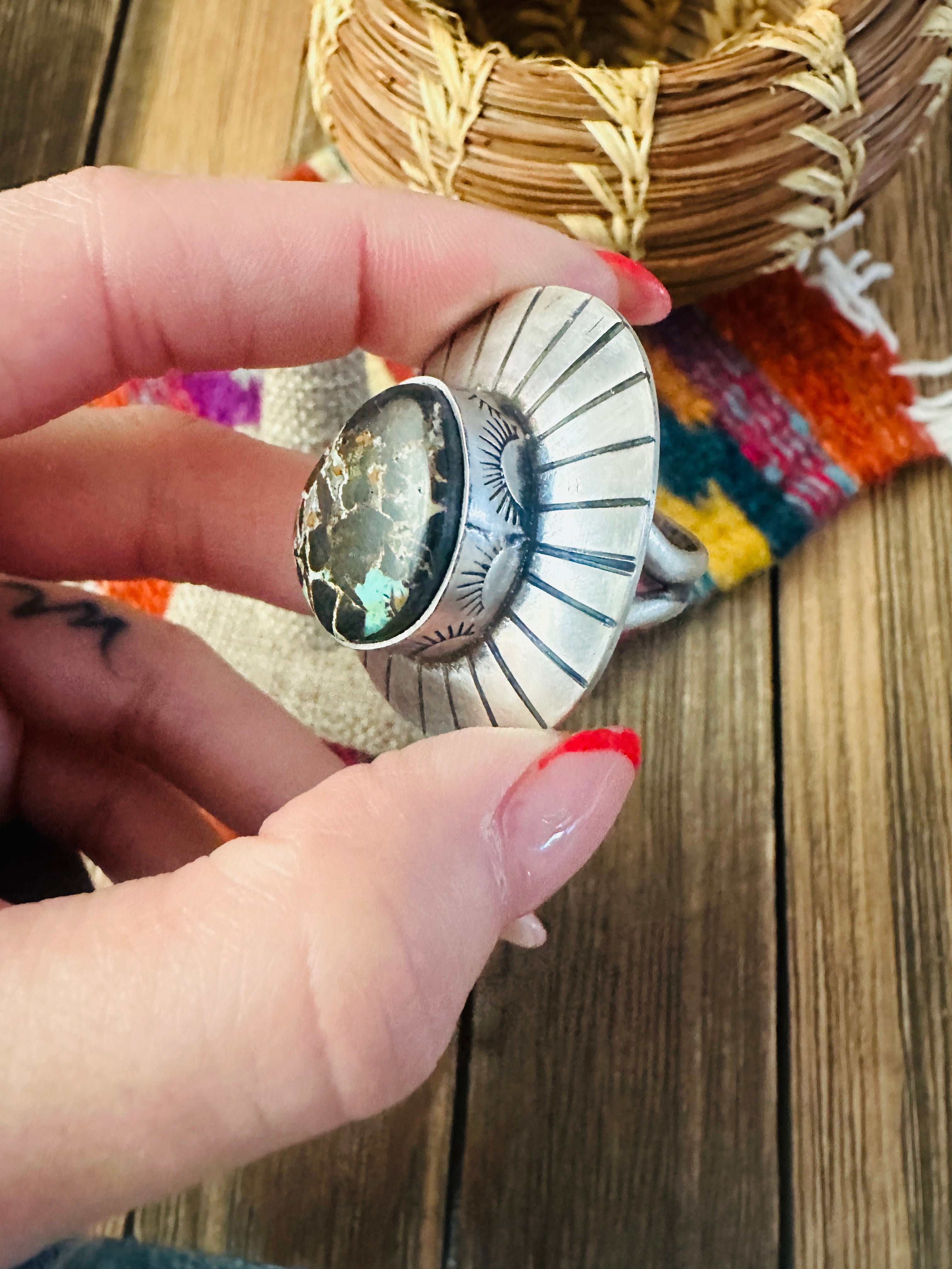 Handcrafted Blackjack Turquoise & Sterling Silver Ring Size 9.5 by Jamison Hoskie