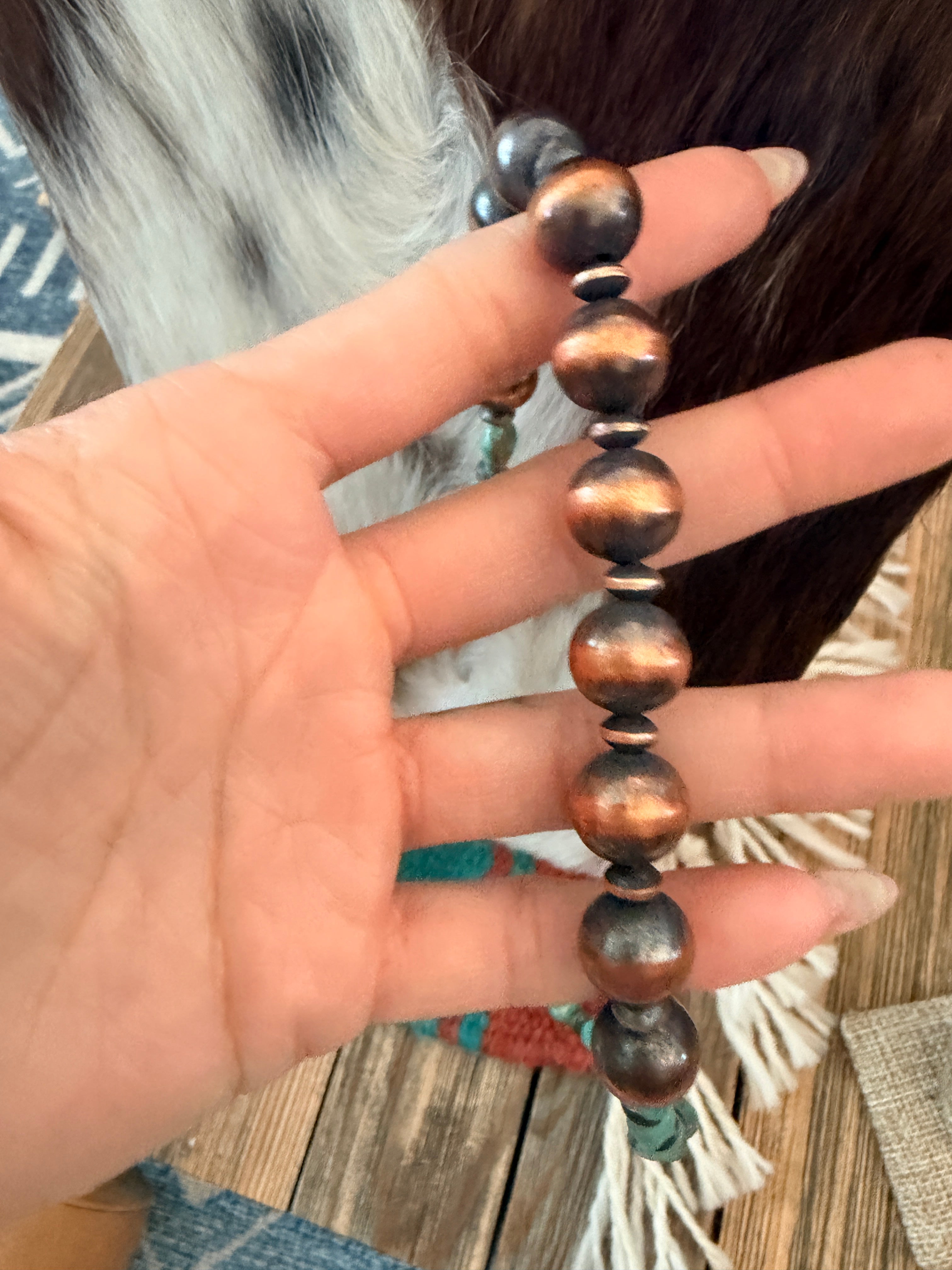 Handcrafted Turquoise & Copper 20” Beaded Necklace