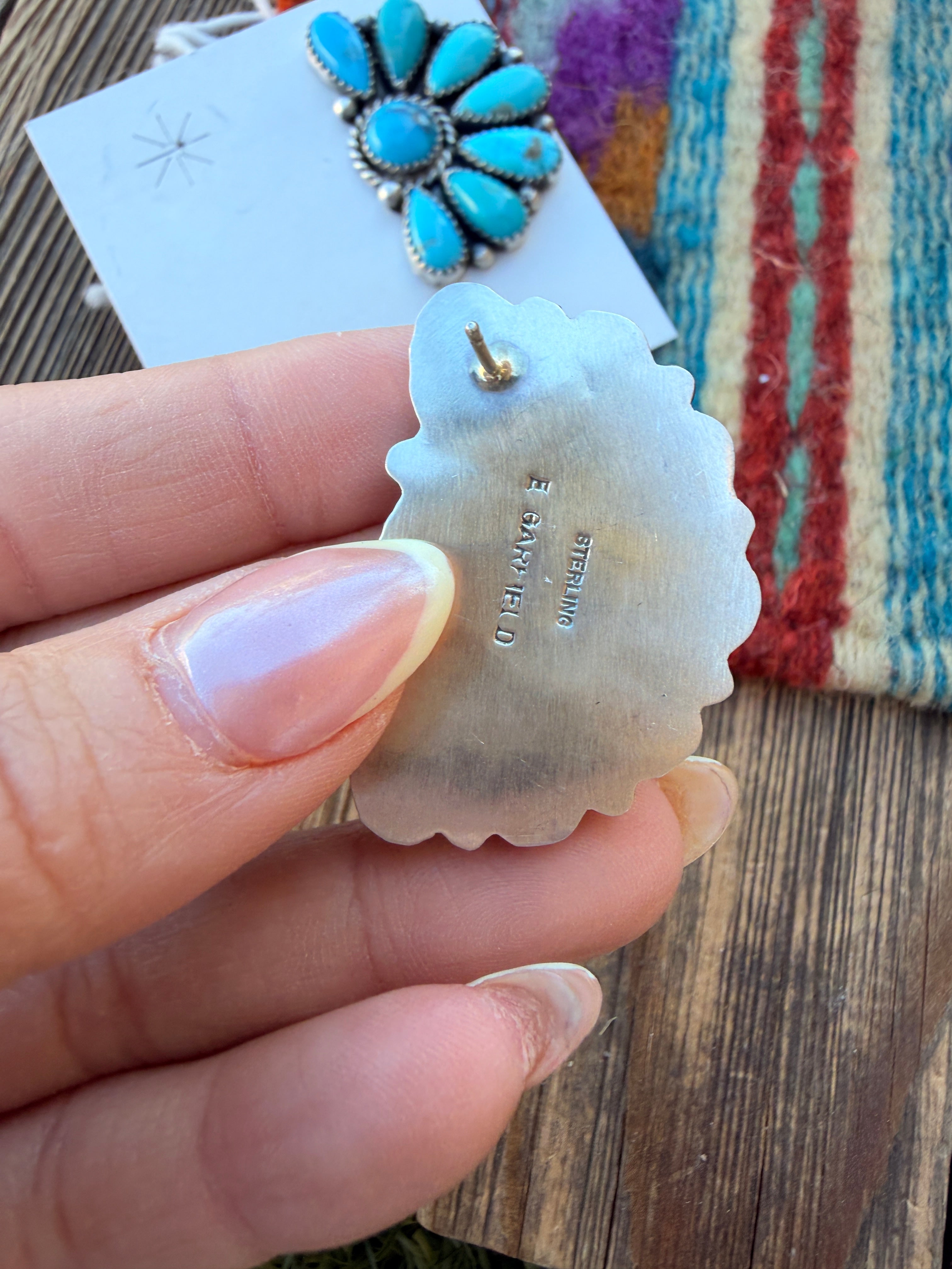 Handcrafted Turquoise & Sterling Silver Cluster Post Earrings by Effie Garfield