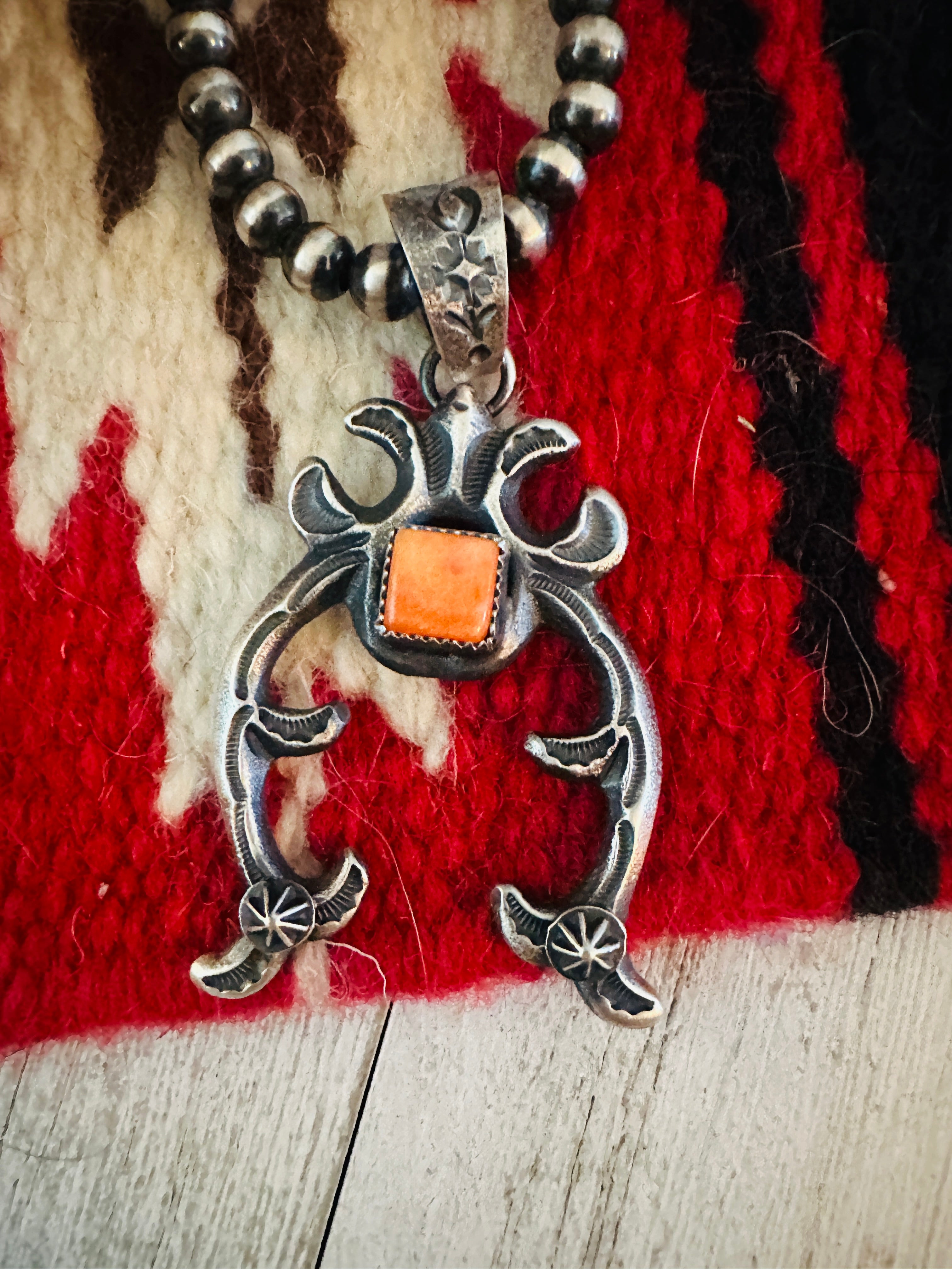 Navajo Sterling Silver & Orange Spiny Naja Pendant by Kevin Billah