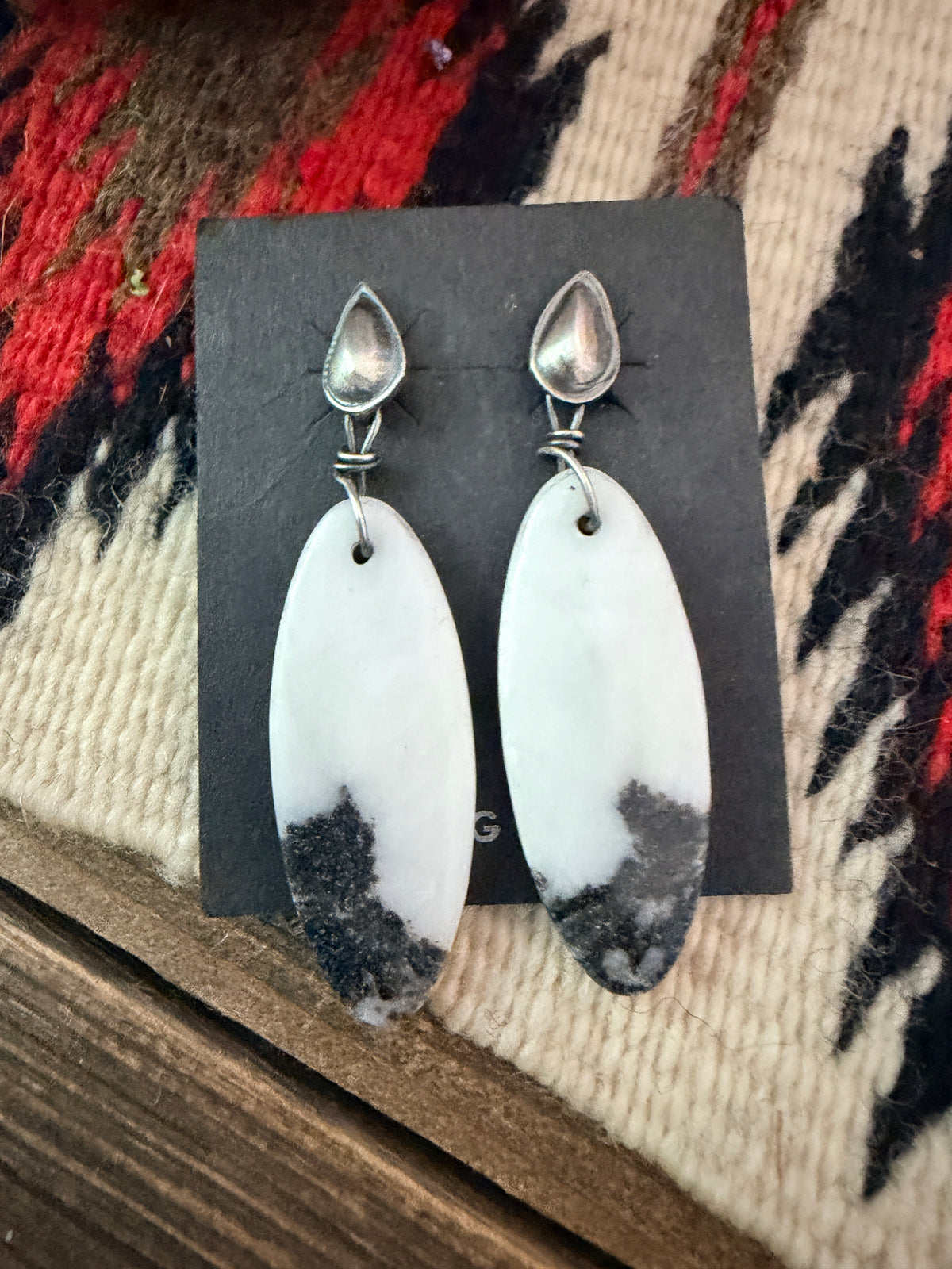 Handcrafted White Buffalo & Sterling Silver Concho Dangle Earrings