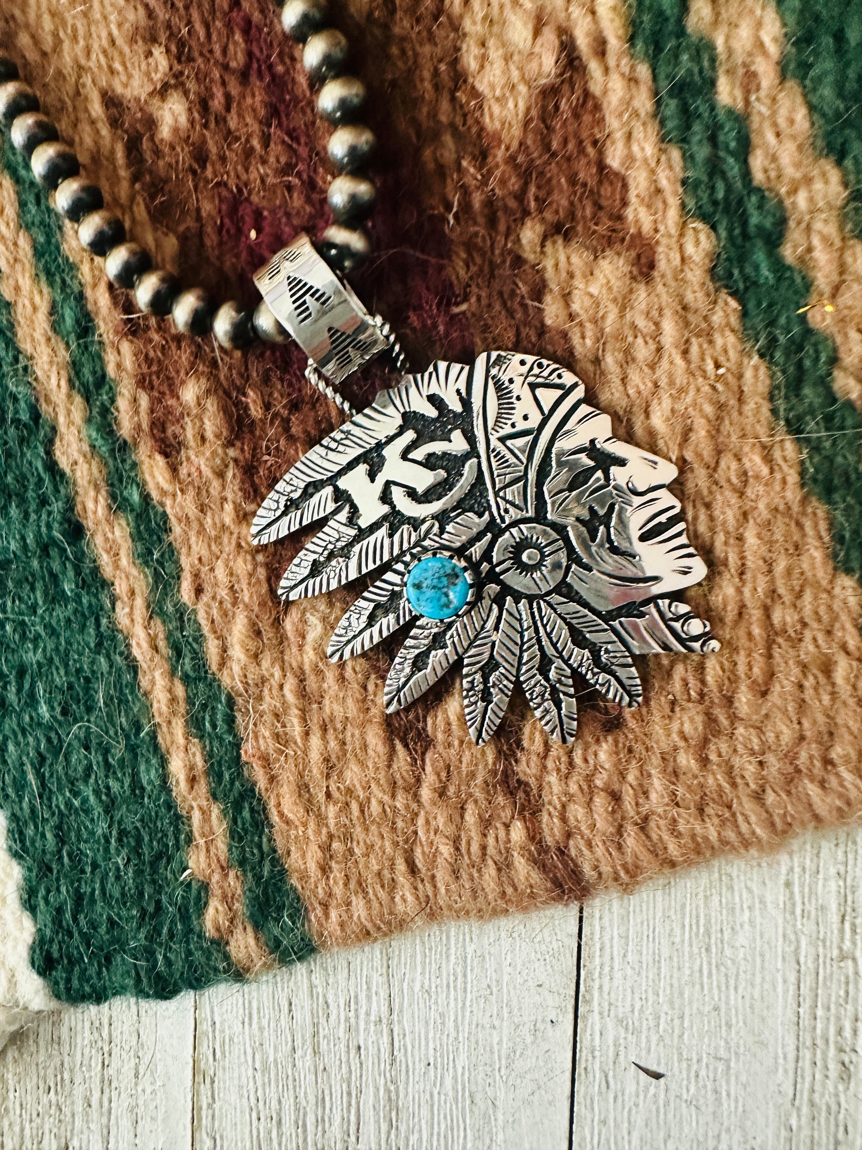 Navajo Turquoise & Sterling Silver Kansas City Chiefs Pendant Signed Richard Singer