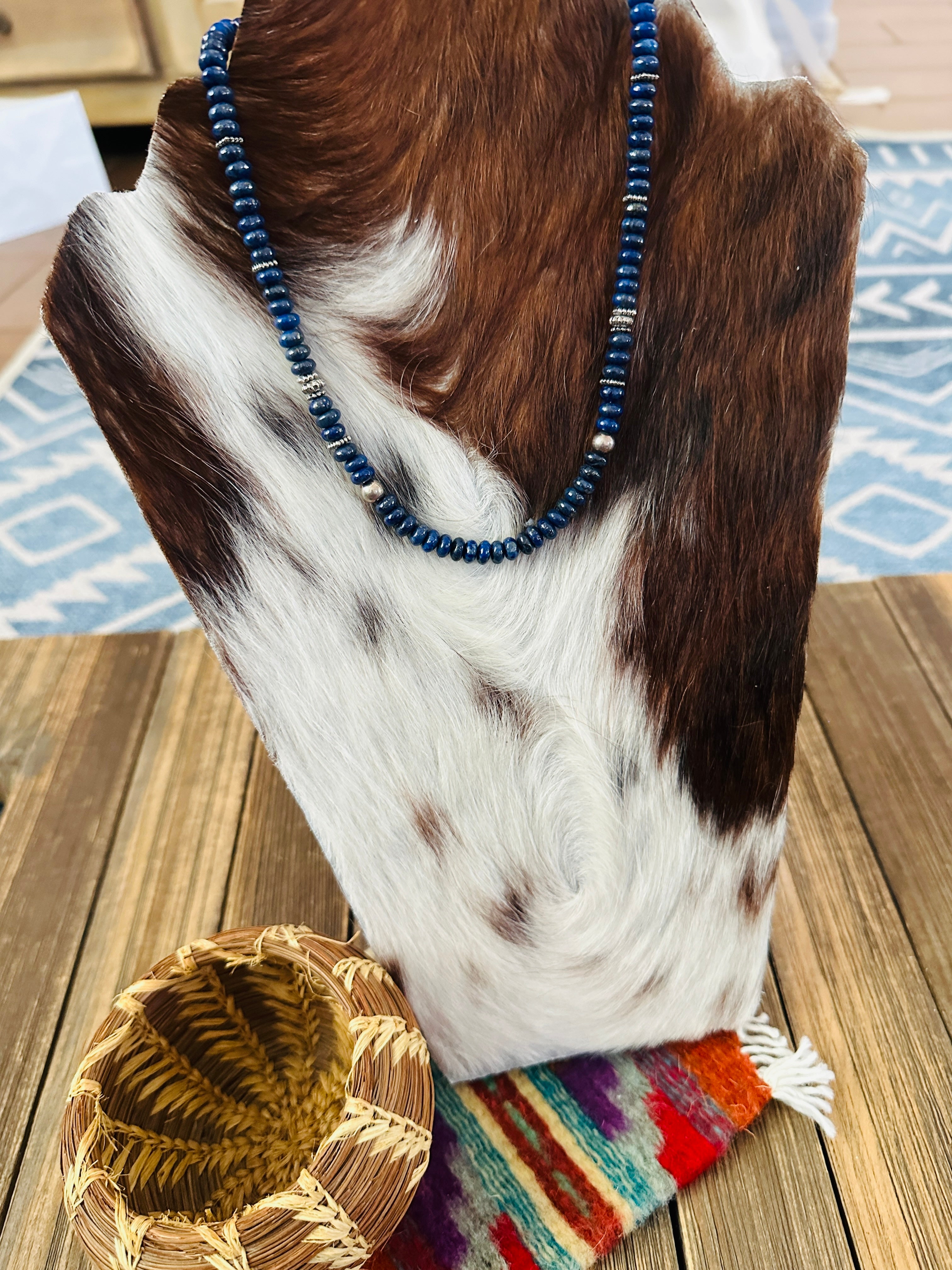 Handcrafted Lapis & Sterling Silver Beaded 16” Necklace by T & R Singer