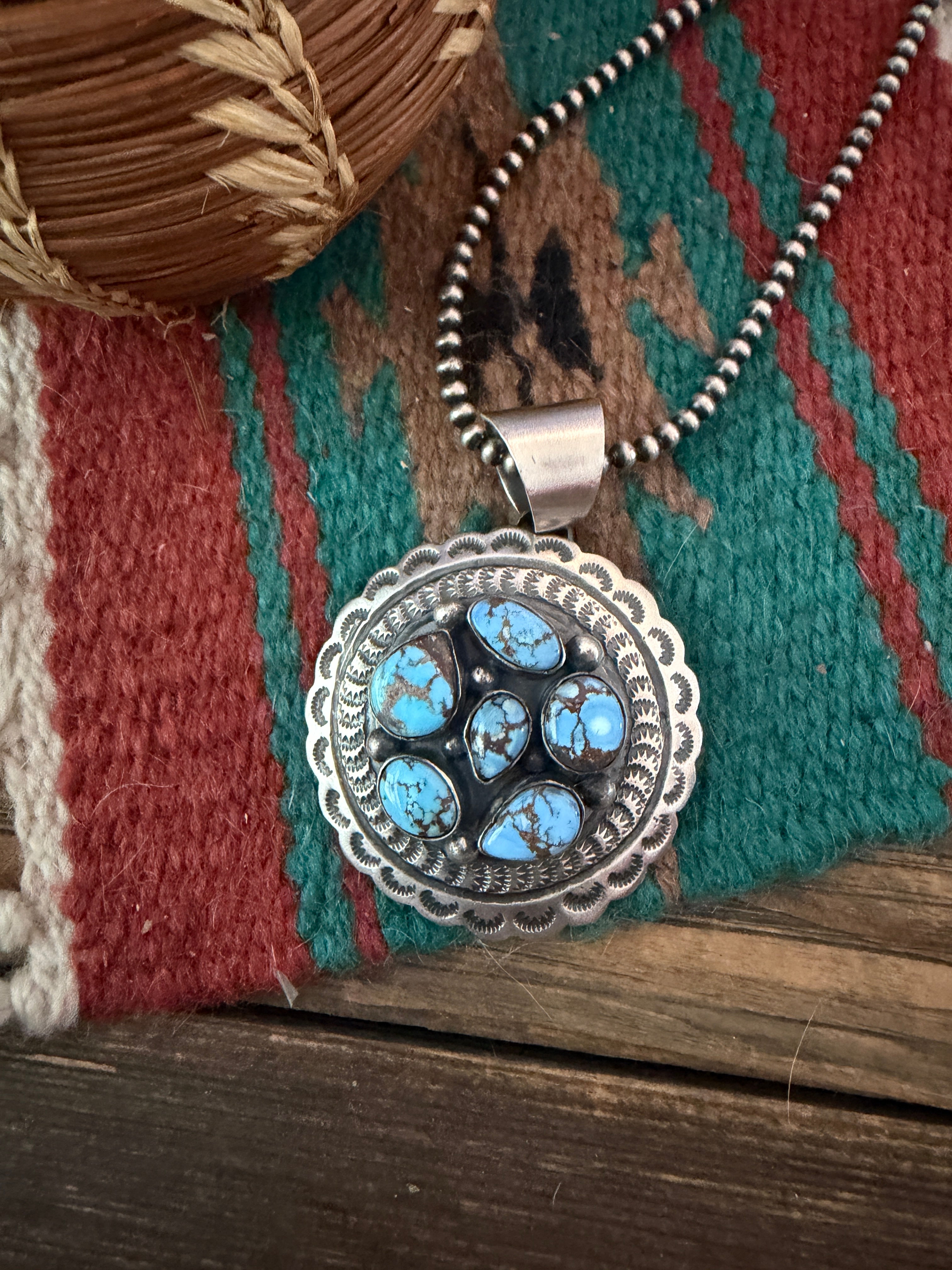 Handcrafted Sterling Silver & Golden Hills Turquoise Concho Pendant by Chimney Butte