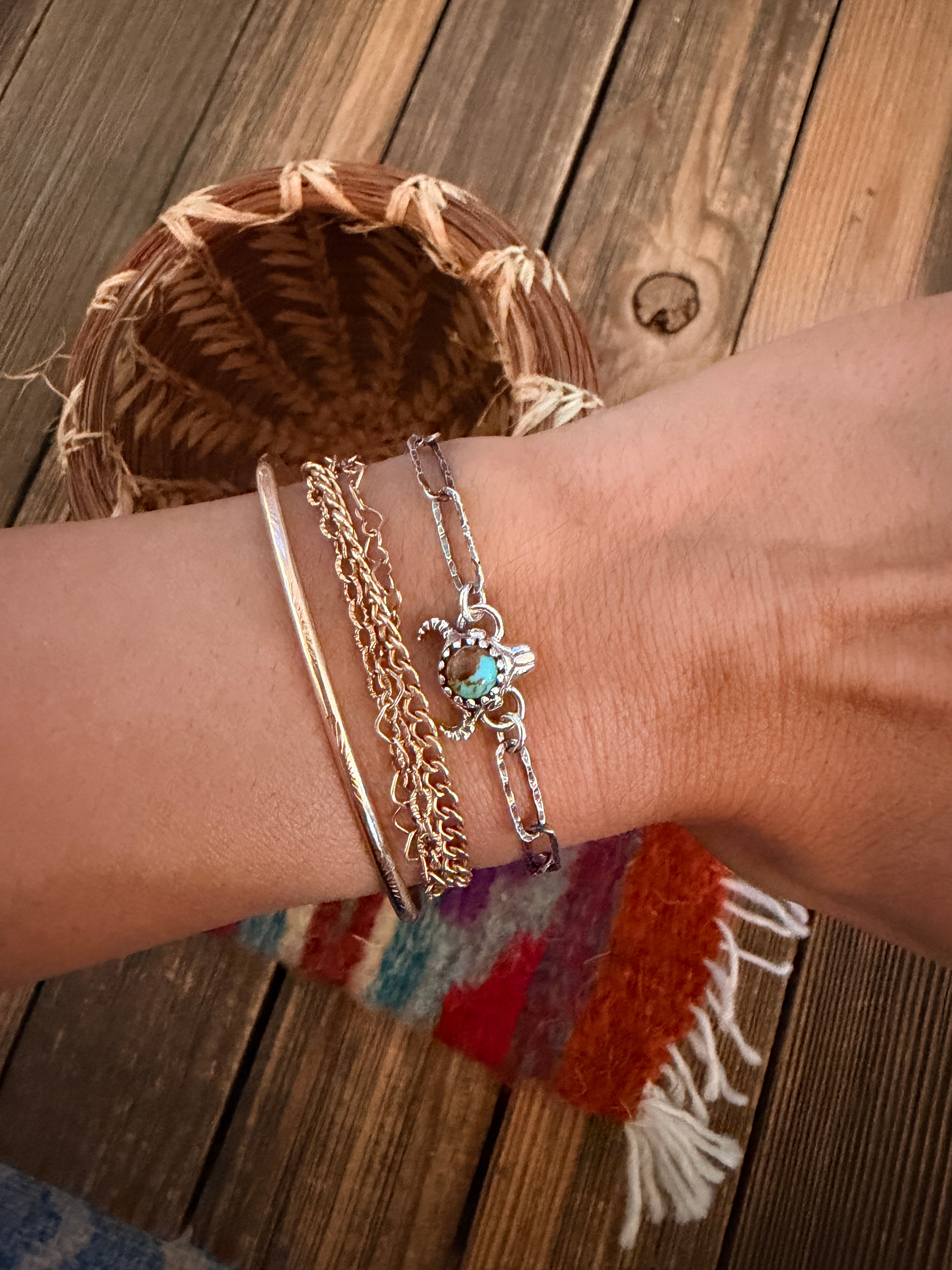 Handmade Sterling Silver and Turquoise Bullhead Link Bracelet