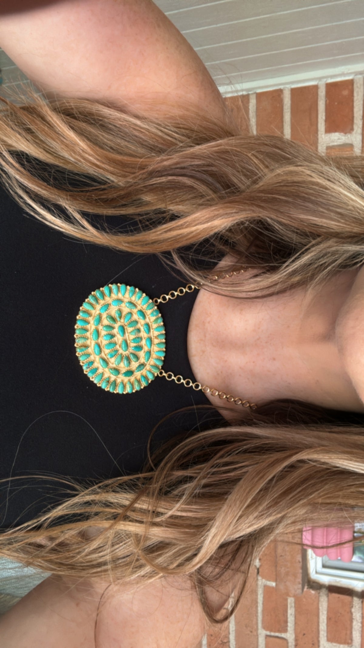 “The Golden Collection” Handmade Gold Plated Sterling Silver Kingman Turquoise Cluster Necklace
