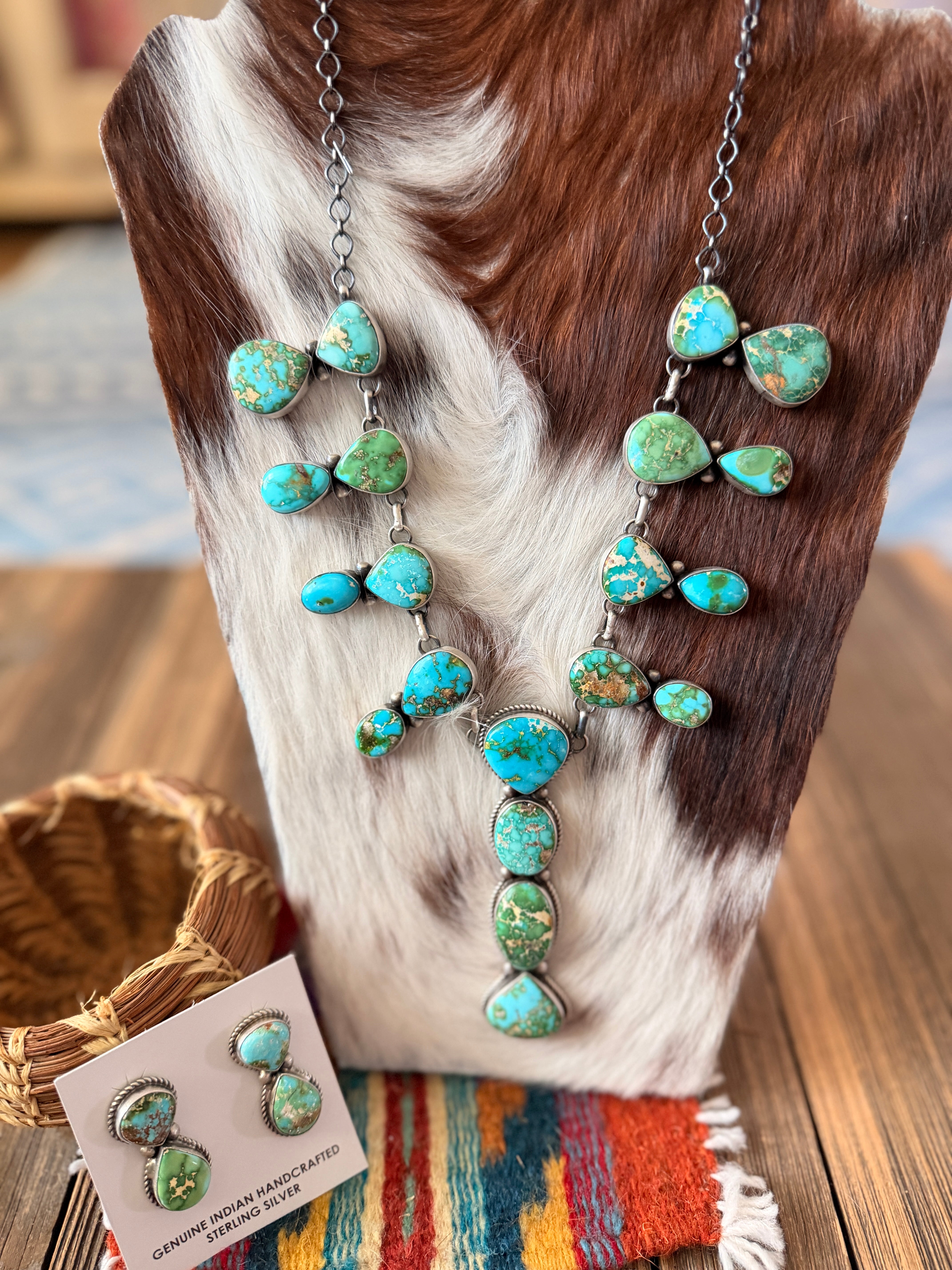 Handcrafted Sonoran Mountain Turquoise & Sterling Silver Necklace and Earring Set